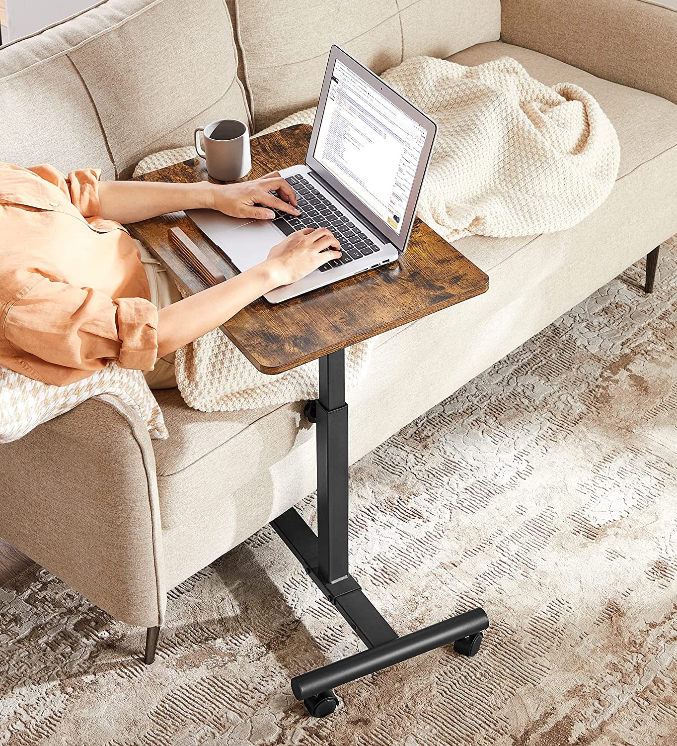 Industrial Laptop Table - Wood - Rustic Brown and Black - Adjustable Height with Tilting Top