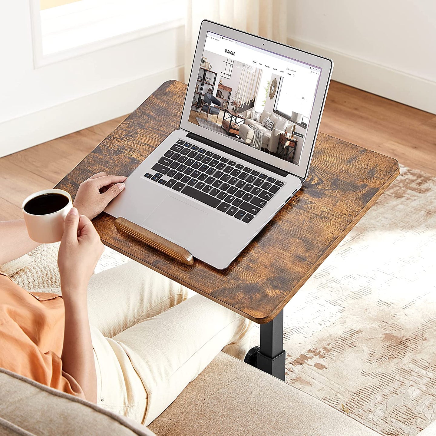 Industrial Laptop Table - Wood - Rustic Brown and Black - Adjustable Height with Tilting Top