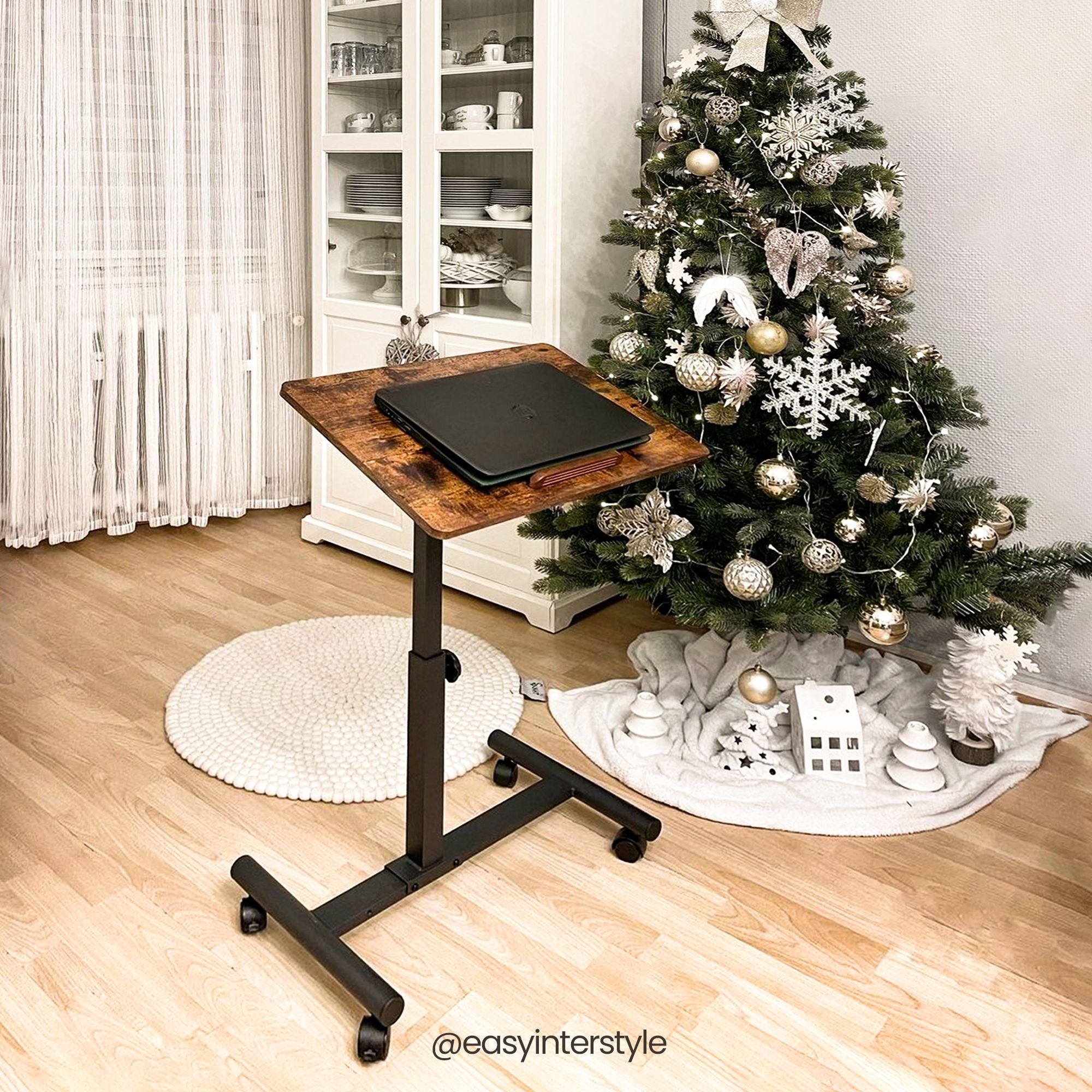 Industrial Laptop Table - Wood - Rustic Brown and Black - Adjustable Height with Tilting Top