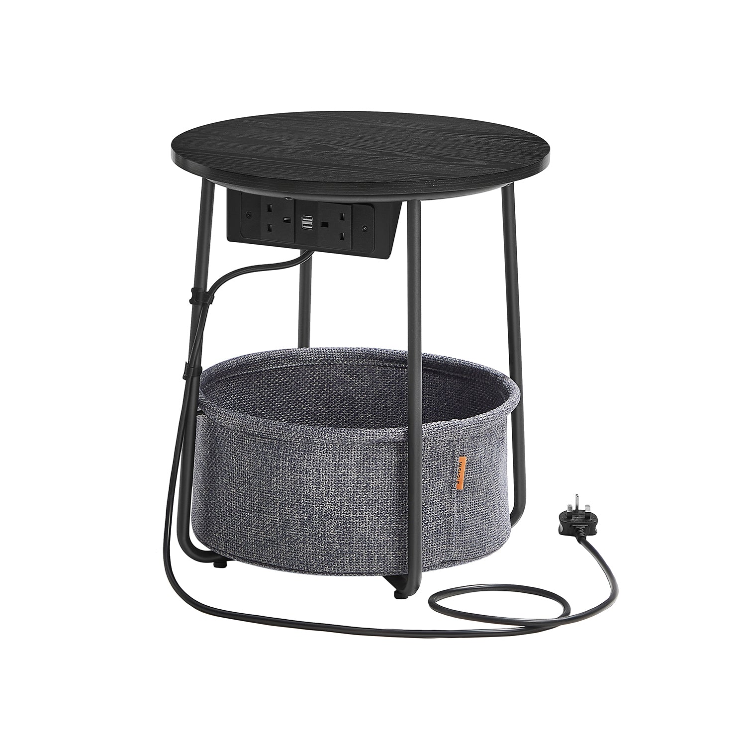 Round Side Table - Wood - Ebony Black - With Charging Station and USB Ports