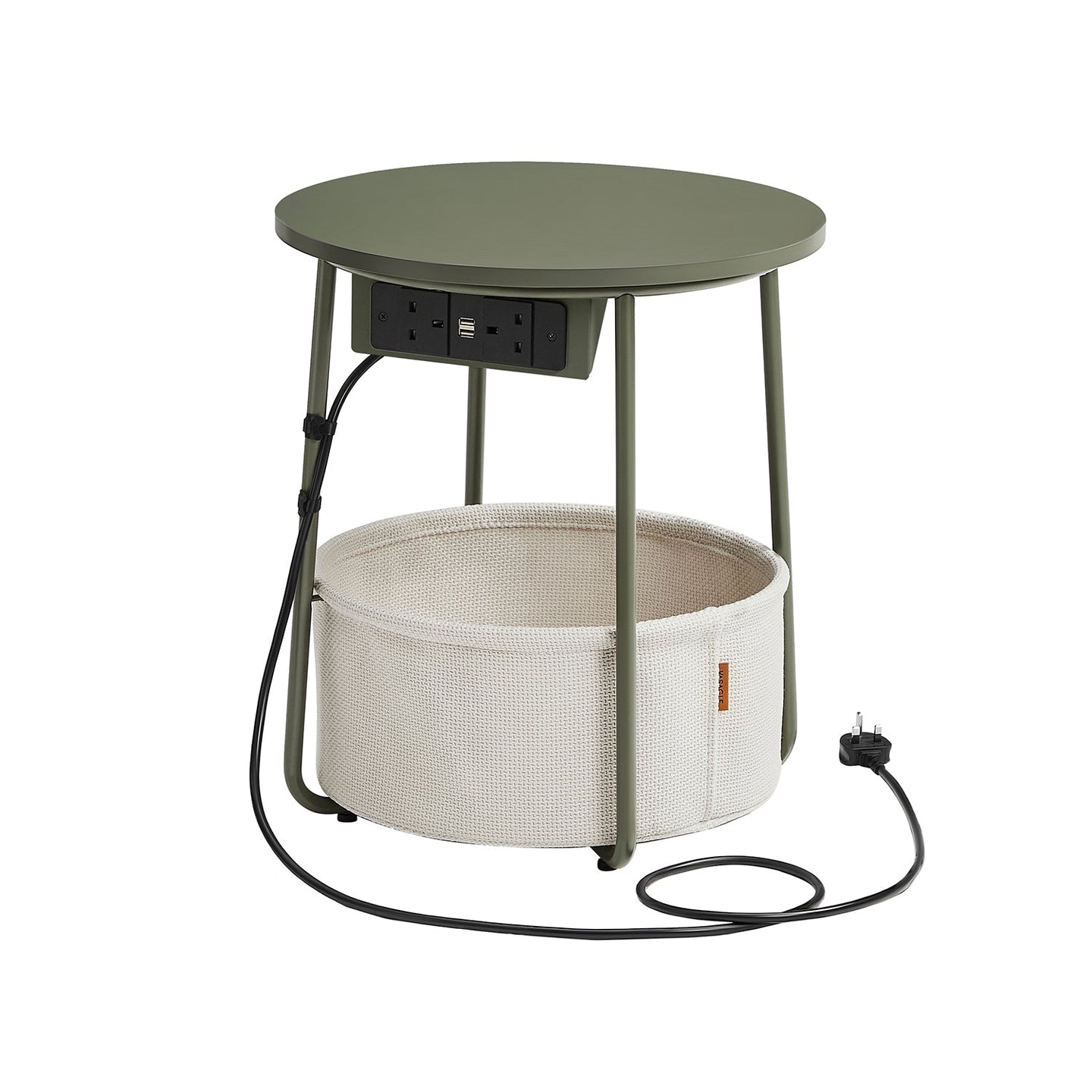 Round Side Table - Wood - Forest Green - With Charging Station and USB Ports