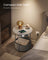 Round Side Table - Wood - Grey - With Fabric Basket and Charging Station