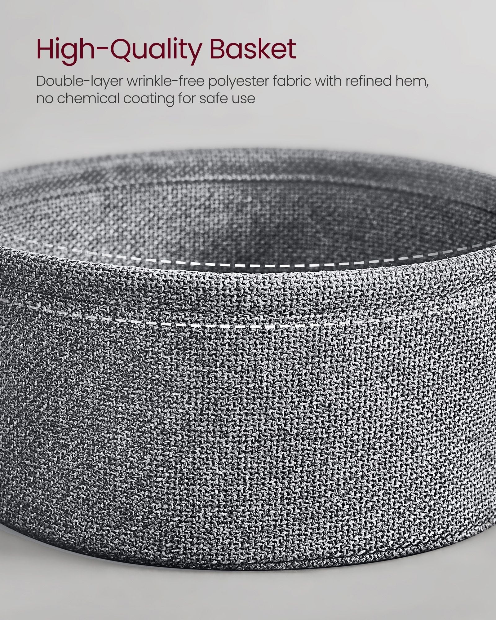 Round Side Table - Wood - Grey - With Fabric Basket and Charging Station