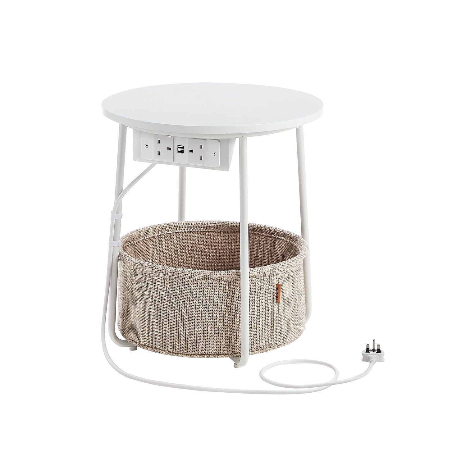 Round Side Table - Wood - White - Includes Power Outlets and USB Ports