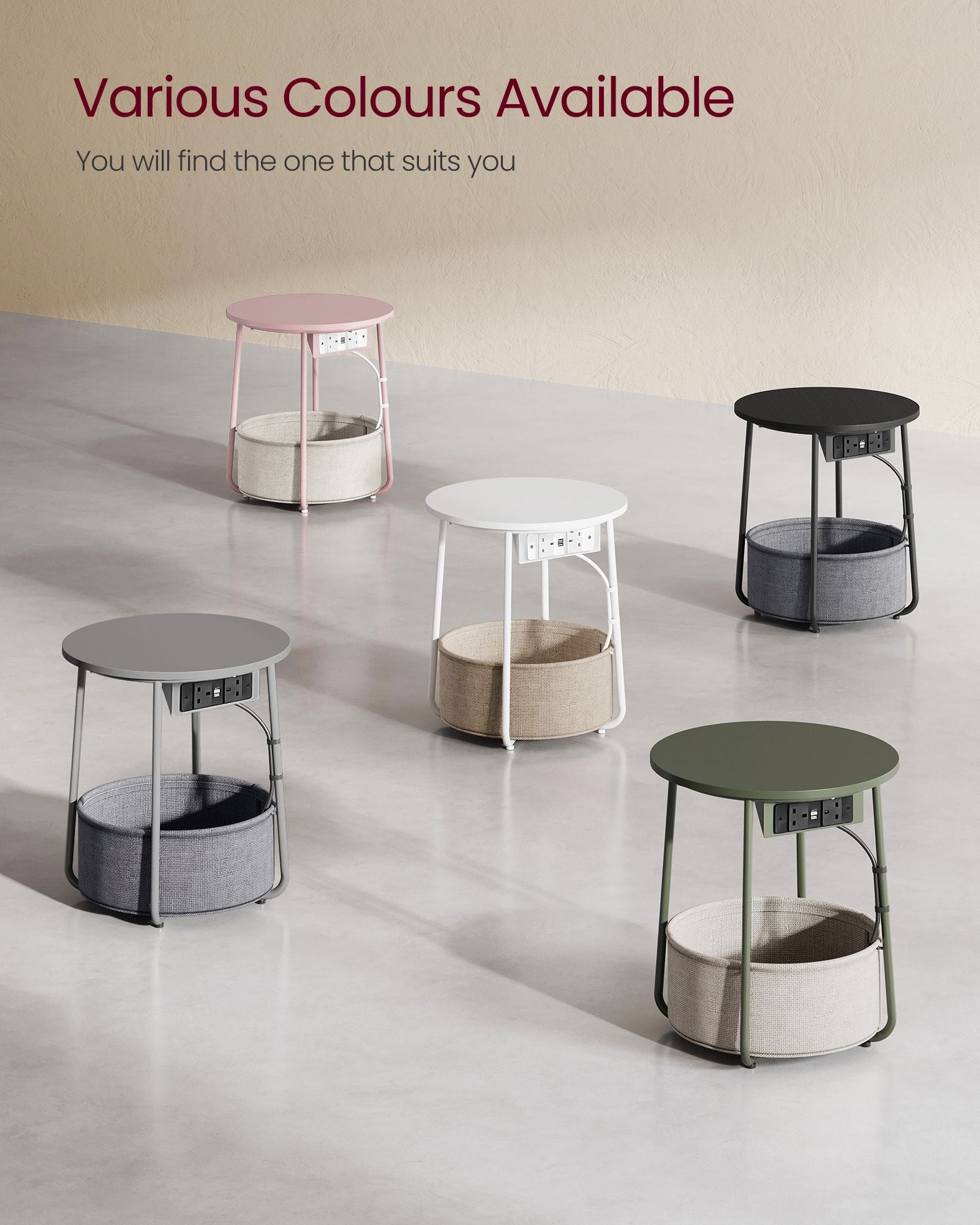Side Table - Matte White - Round with Power Outlets and USB Ports