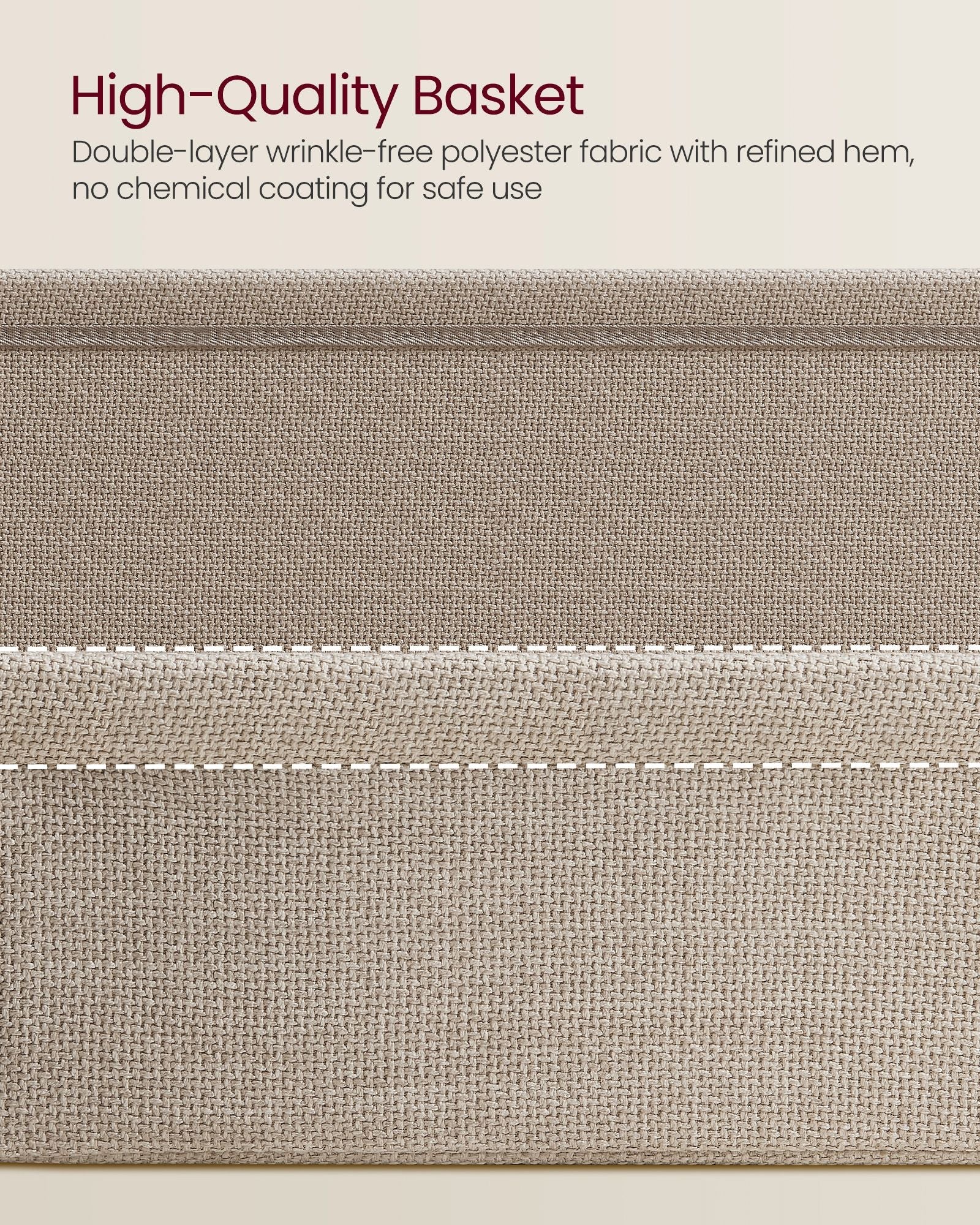 Square Side Table - With Fabric Basket - White and Camel Brown - Matte Finish