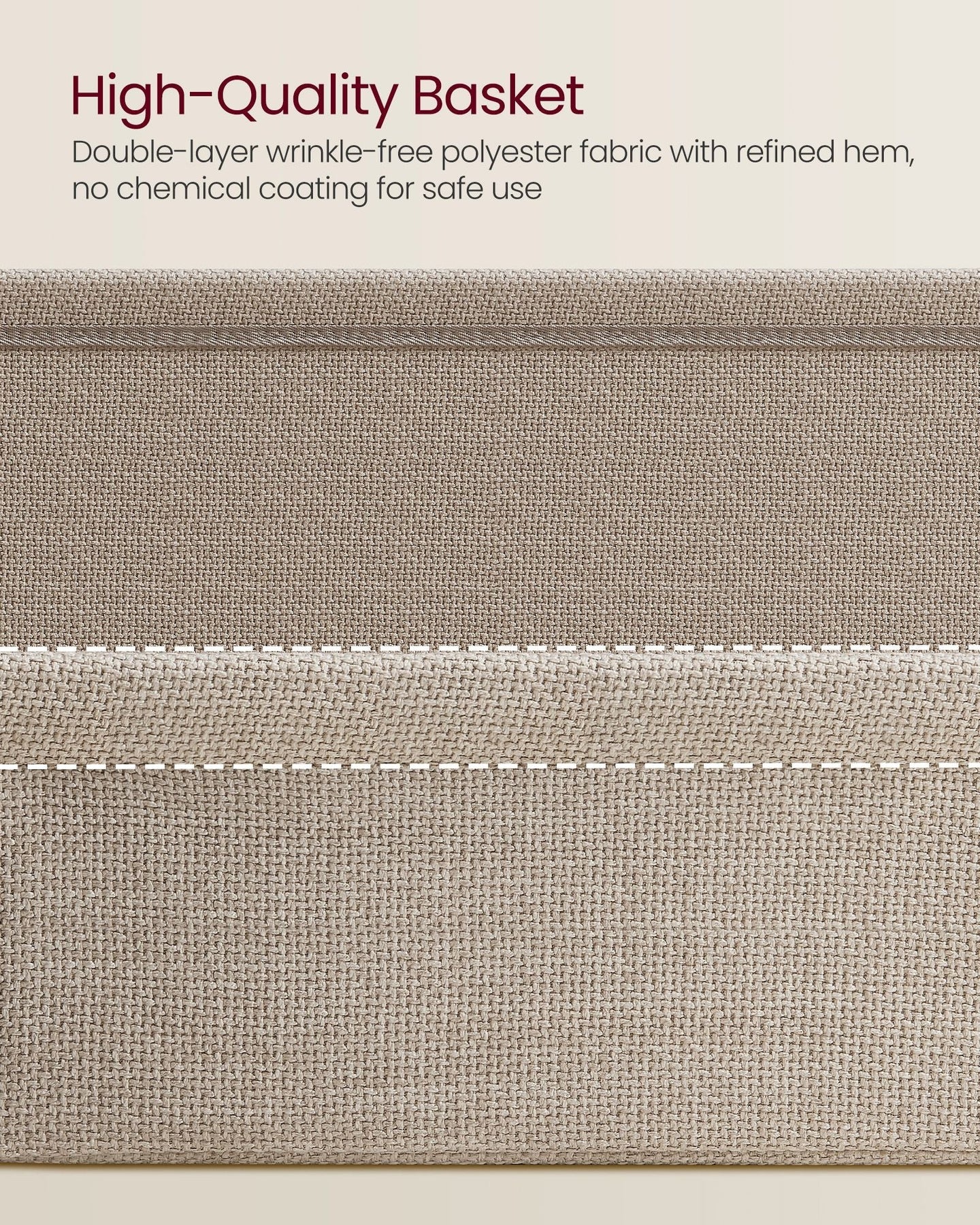 Square Side Table - With Fabric Basket - White and Camel Brown - Matte Finish