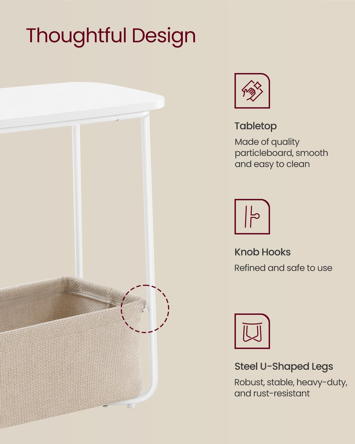 Rectangular Side Table - Wood - Matte White