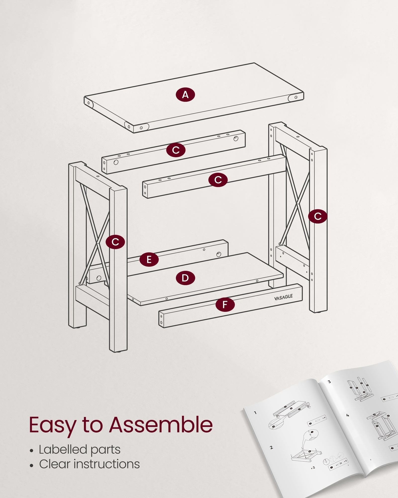 2-Tier Side Table - Wood - Rustic White - Bottom Shelf for Small Spaces