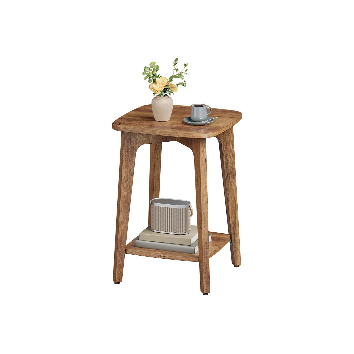 Side Table - Wood - Cloud White - Small Square Design with Lower Shelf