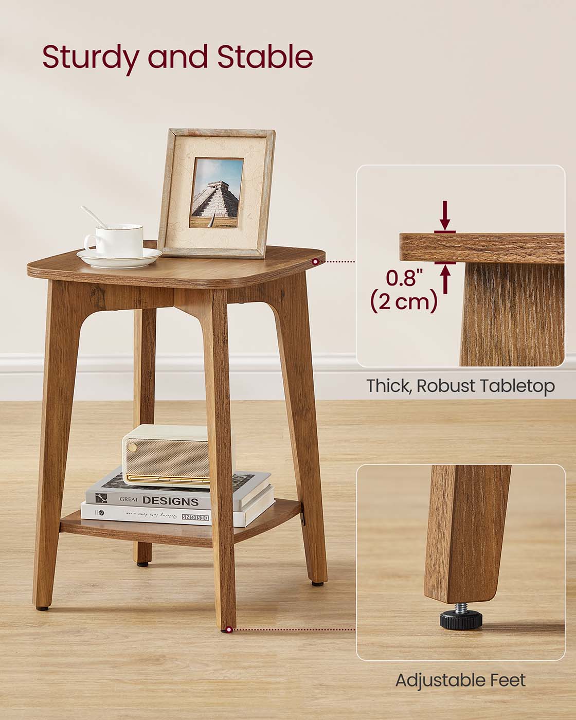 Side Table - Wood - Cloud White - Small Square Design with Lower Shelf