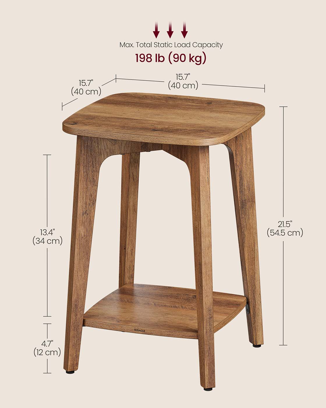 Side Table - Wood - Cloud White - Small Square Design with Lower Shelf
