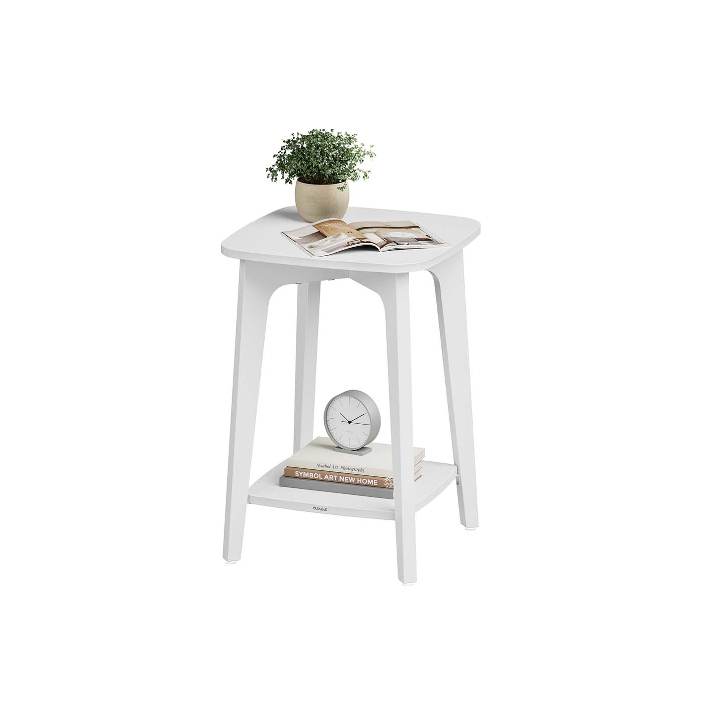 Side Table - Wood - Cloud White - Small Square Design with Lower Shelf