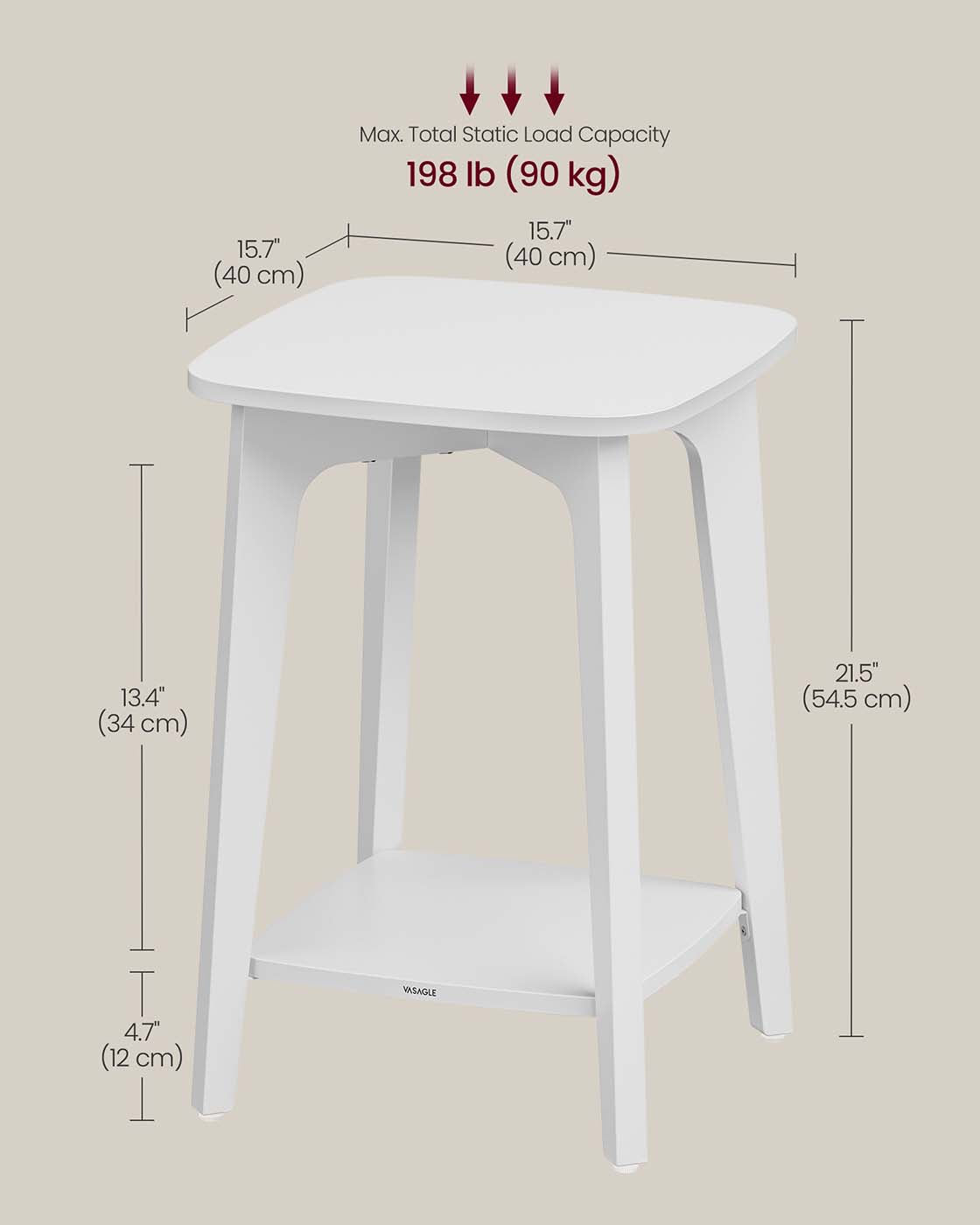 Side Table - Wood - Cloud White - Small Square Design with Lower Shelf