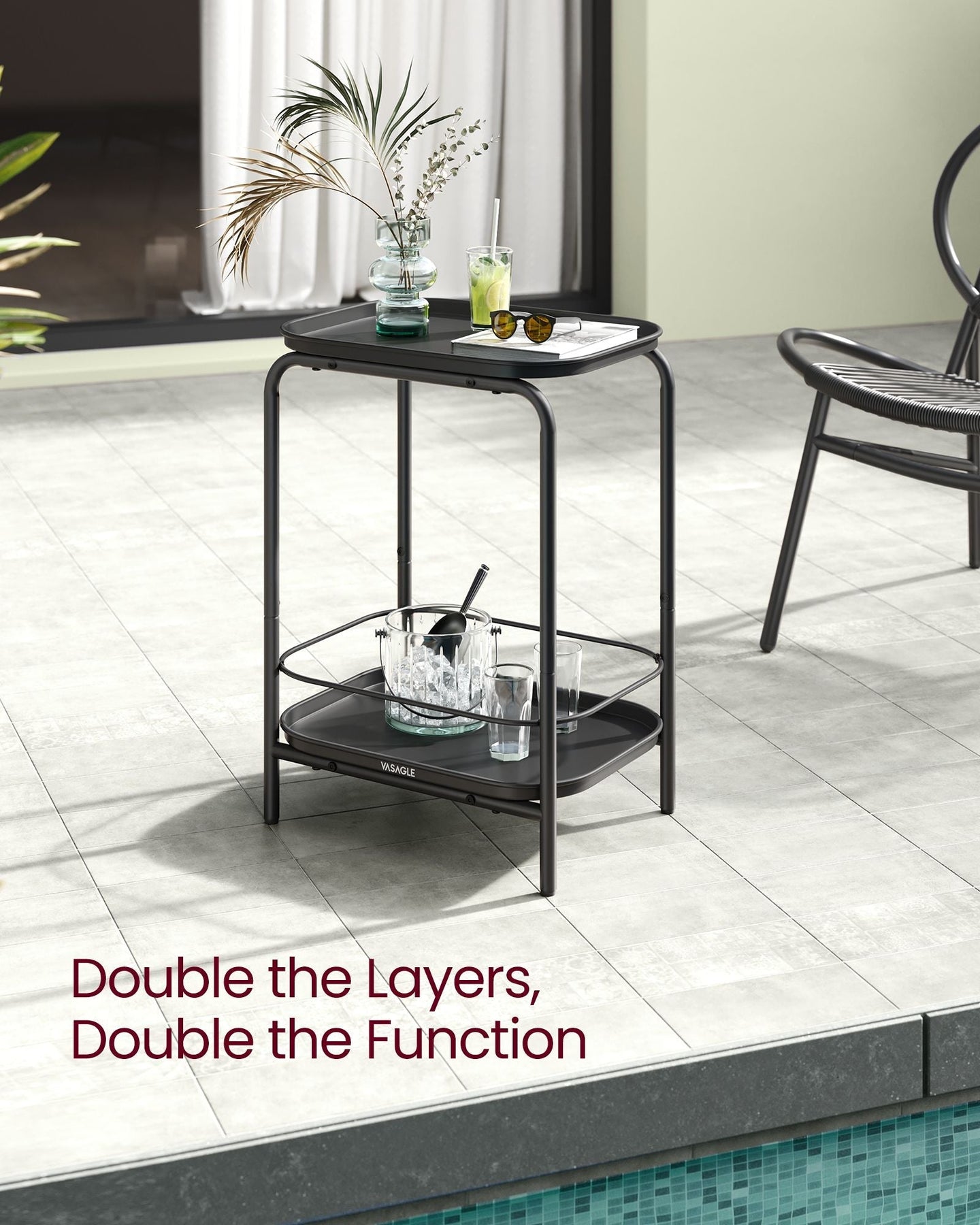 2-Tier Metal Side Table - Metal - Ink Black - Tray Surface