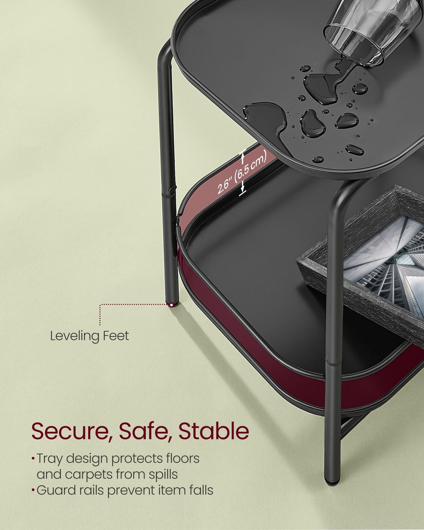 2-Tier Metal Side Table - Metal - Ink Black - Tray Surface