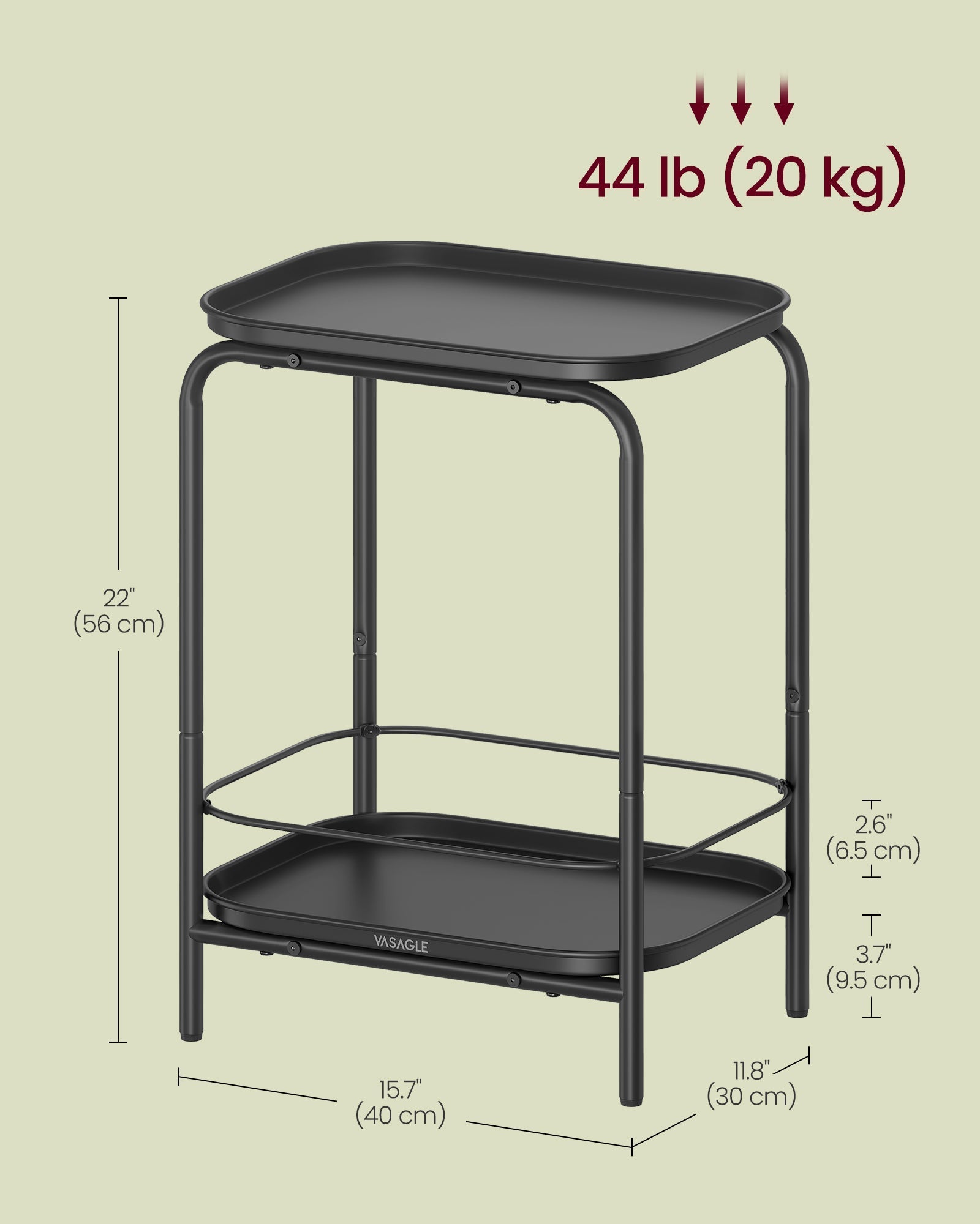 2-Tier Metal Side Table - Metal - Ink Black - Tray Surface