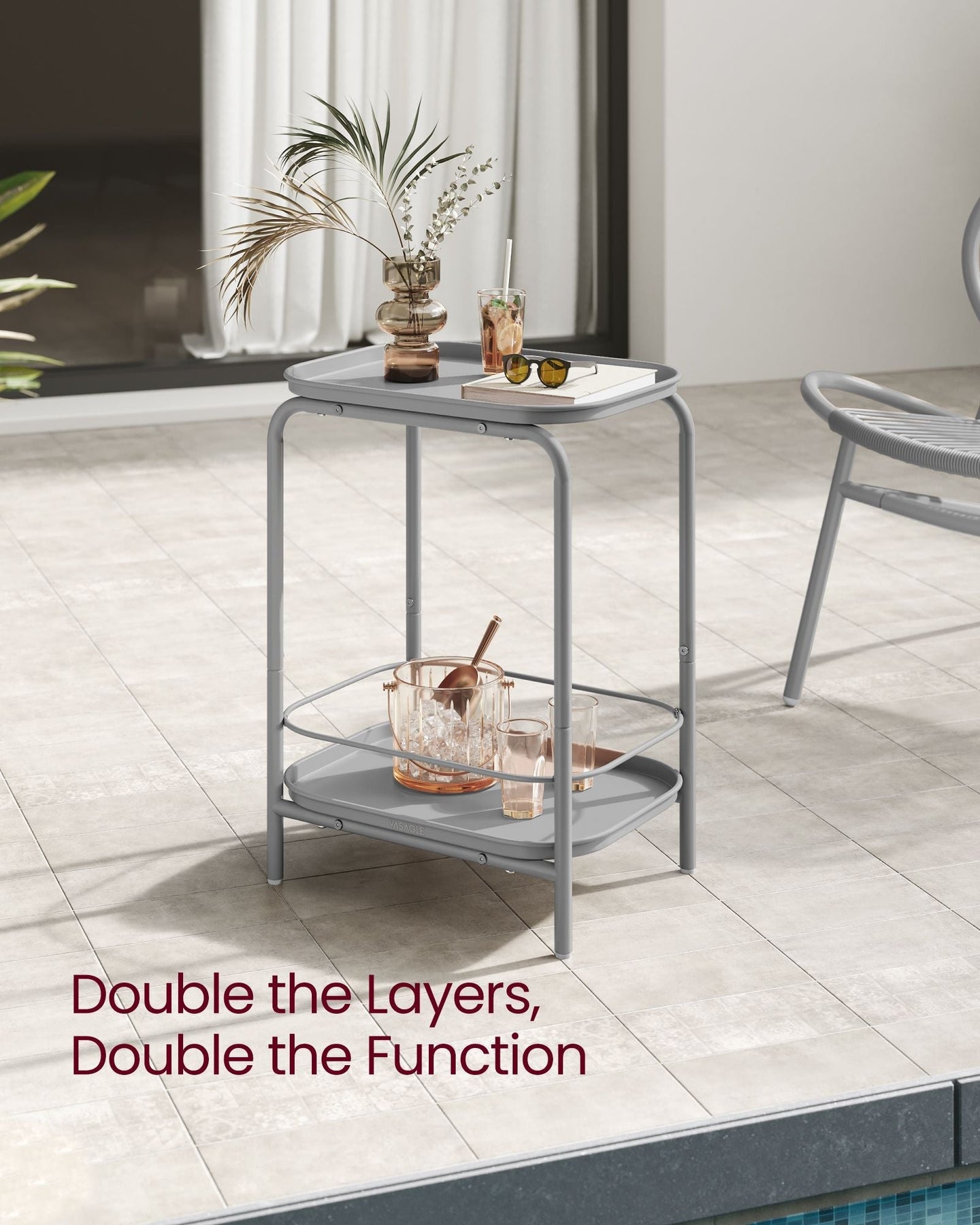 2-Tier Metal Side Table - Metal - Dove Grey - Tray Surface for Versatile Use
