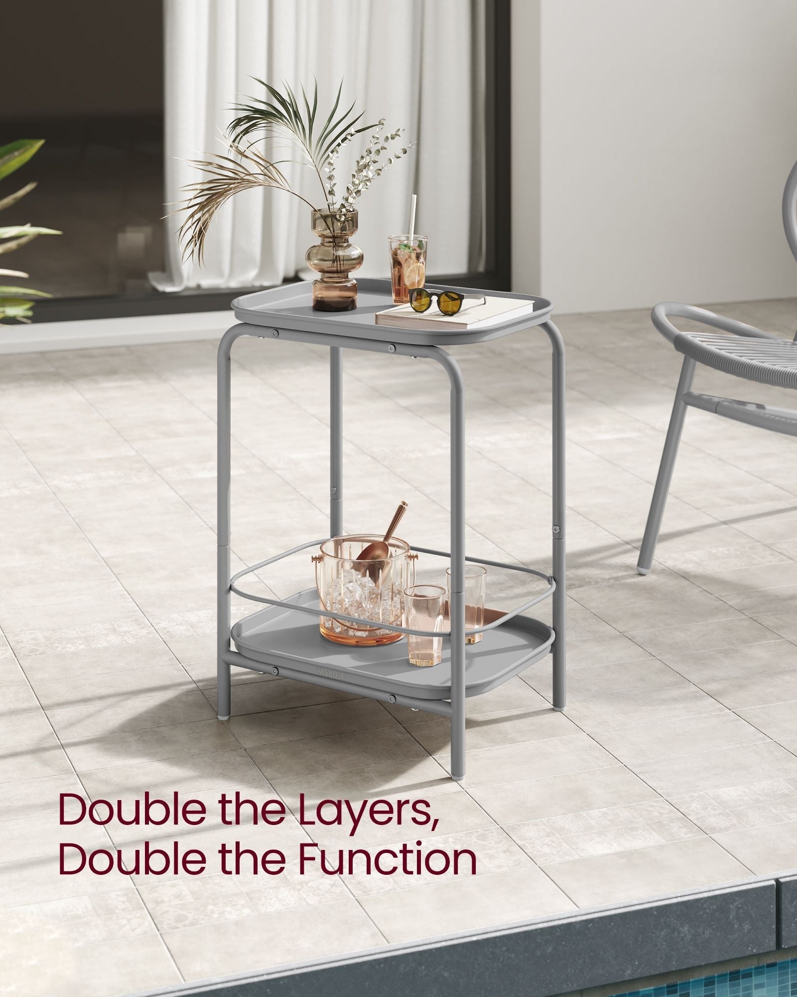 2-Tier Metal Side Table - Metal - Dove Grey - Tray Surface for Versatile Use
