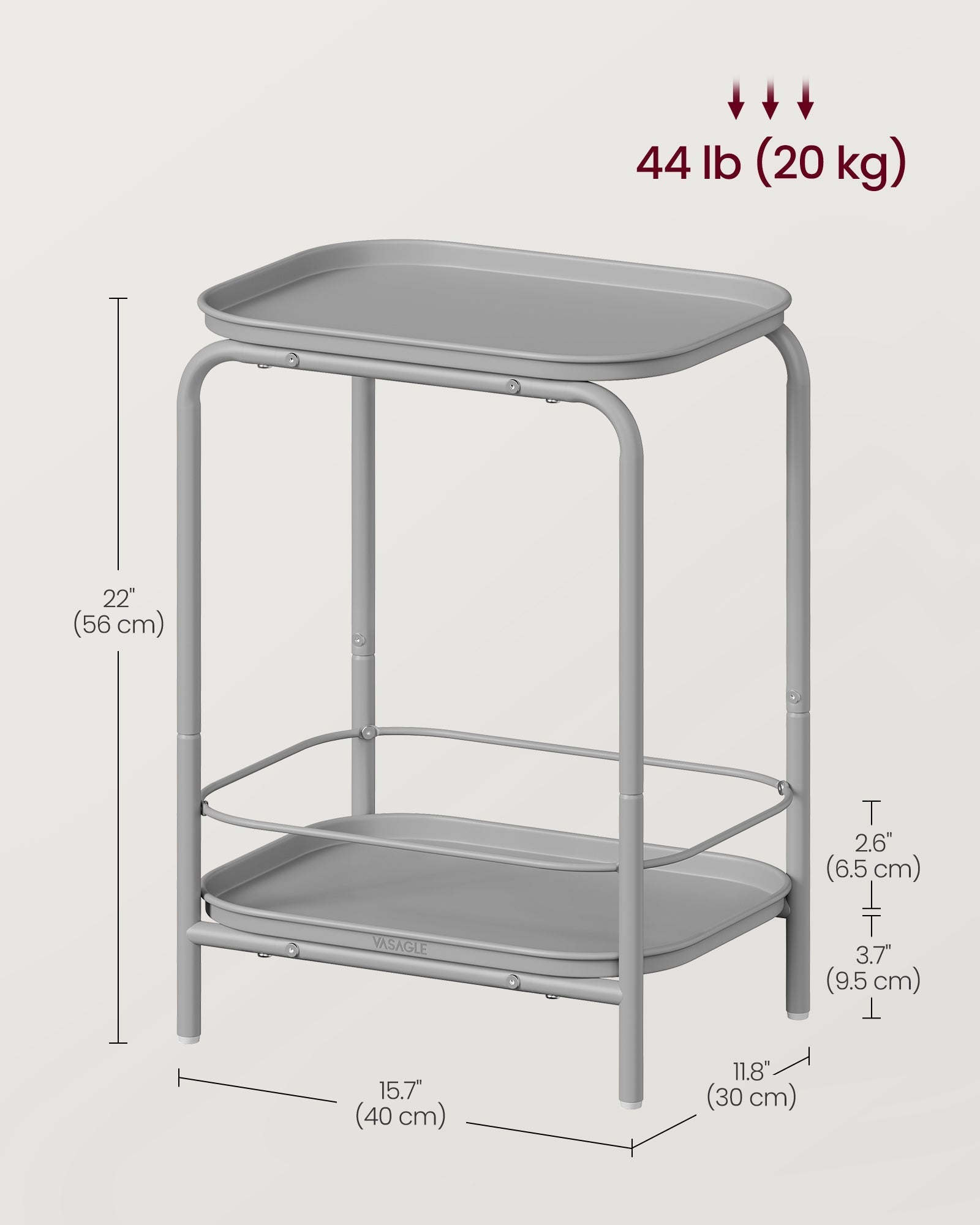 2-Tier Metal Side Table - Metal - Dove Grey - Tray Surface for Versatile Use