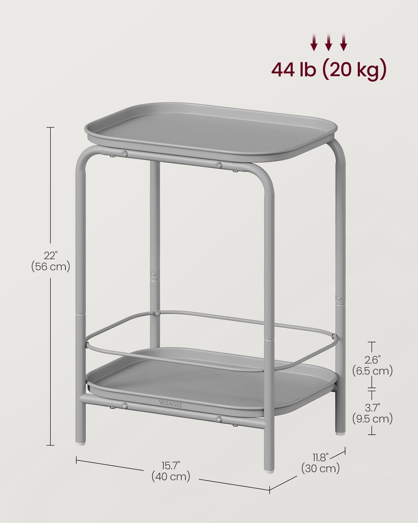2-Tier Metal Side Table - Metal - Dove Grey - Tray Surface for Versatile Use