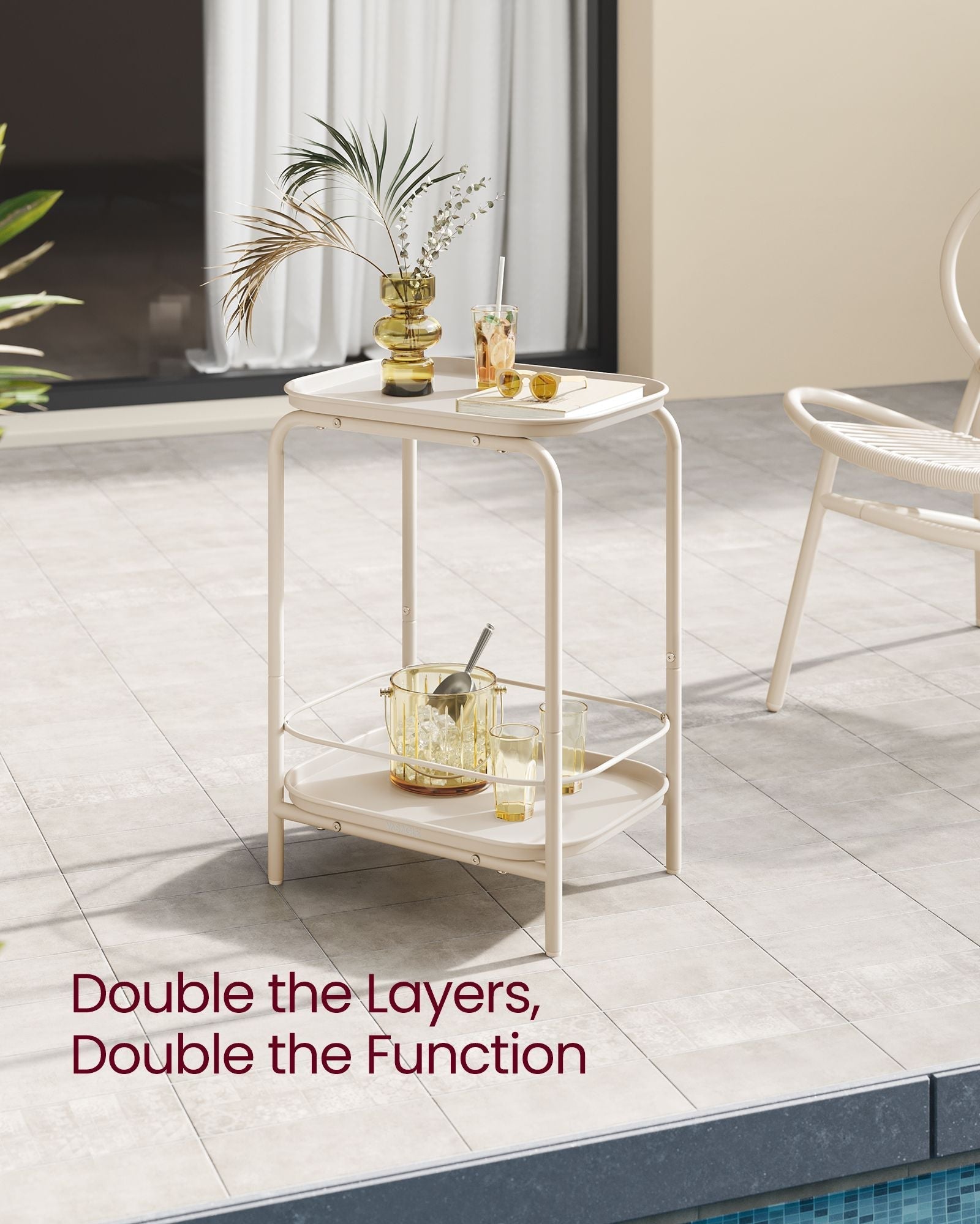 2-Tier Metal Side Table - Metal - Cream White - Tray Surface