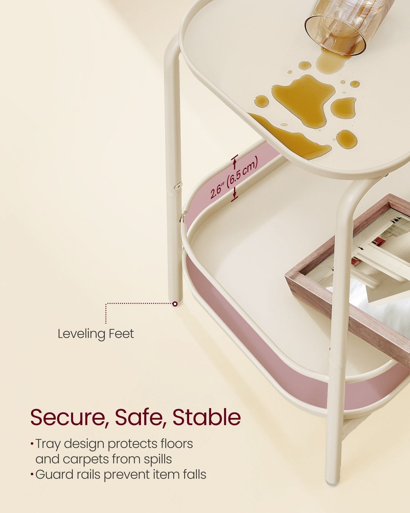 2-Tier Metal Side Table - Metal - Cream White - Tray Surface