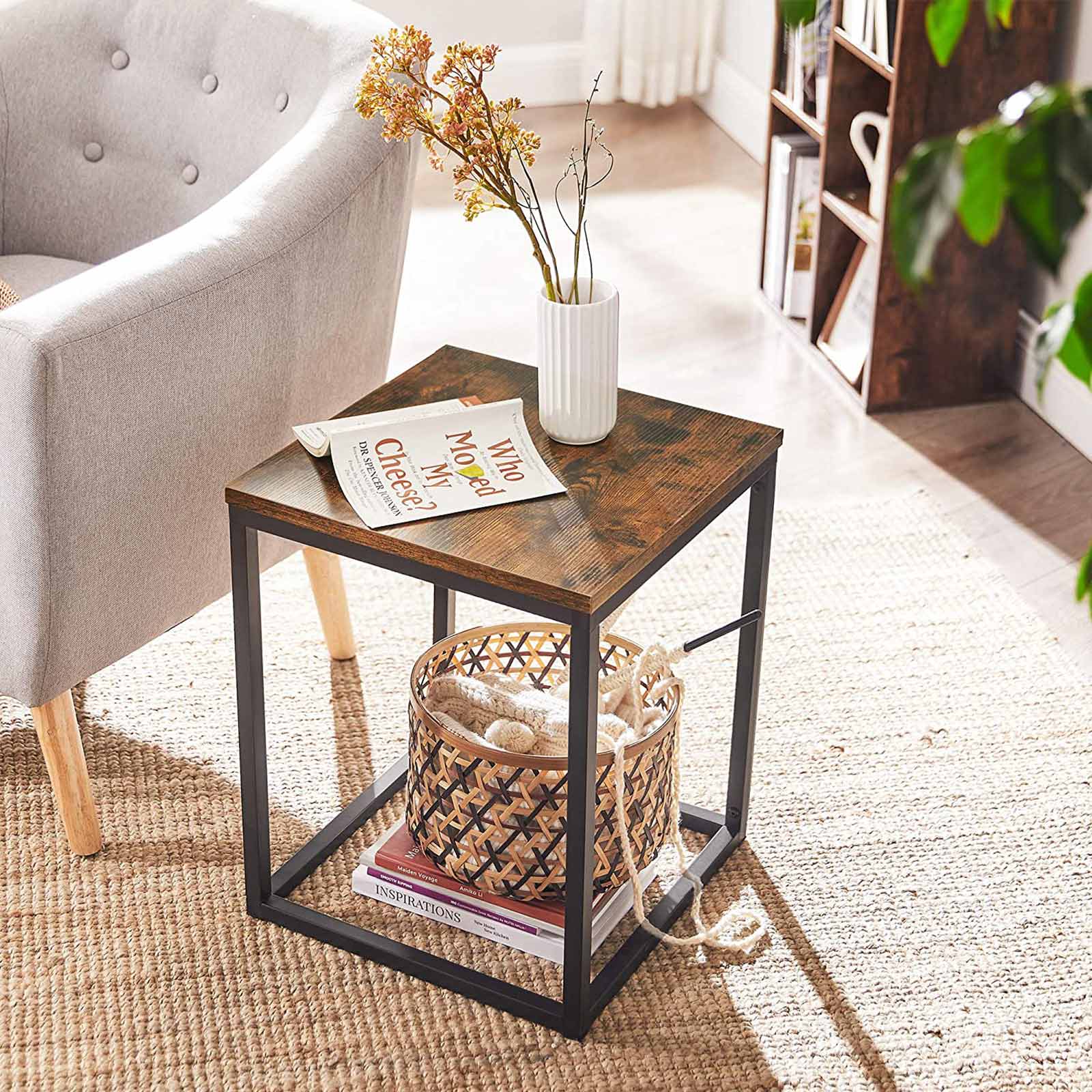 Side Table - Steel - Rustic Brown and Black
