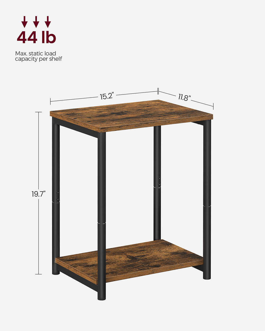 Industrial Side Table - Steel Frame - Rustic Brown - Multi-Use with Storage Shelf