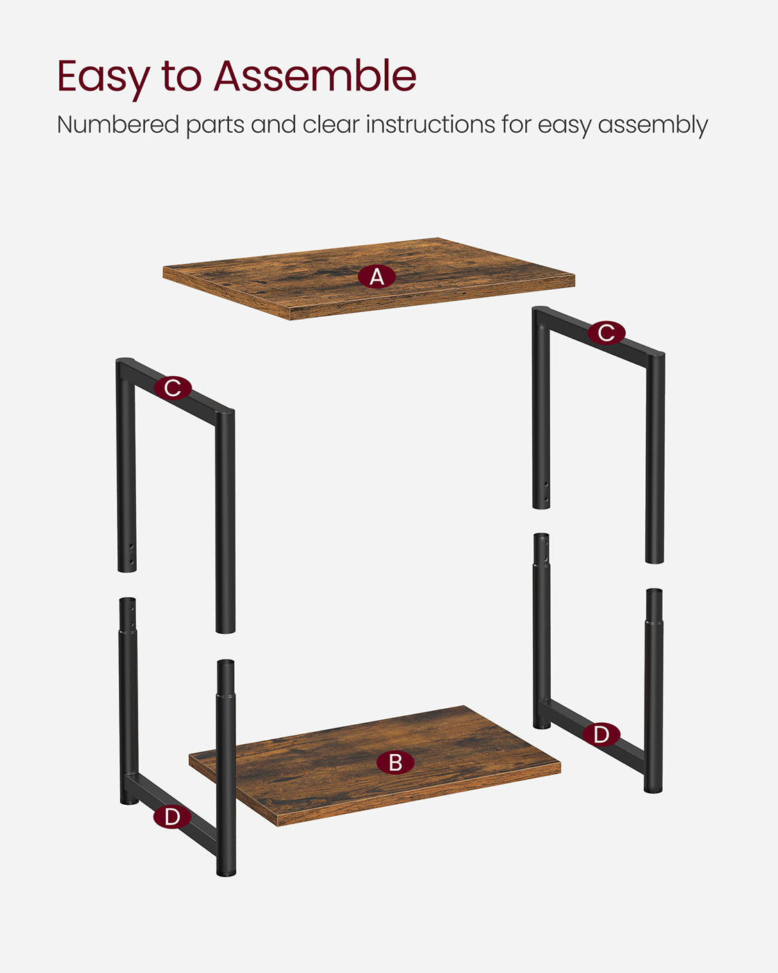 Industrial Side Table - Steel Frame - Rustic Brown - Multi-Use with Storage Shelf