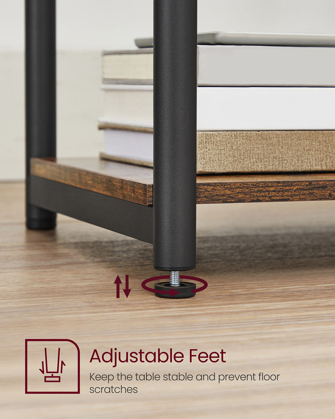 Industrial Side Table - Steel Frame - Rustic Brown - Multi-Use with Storage Shelf