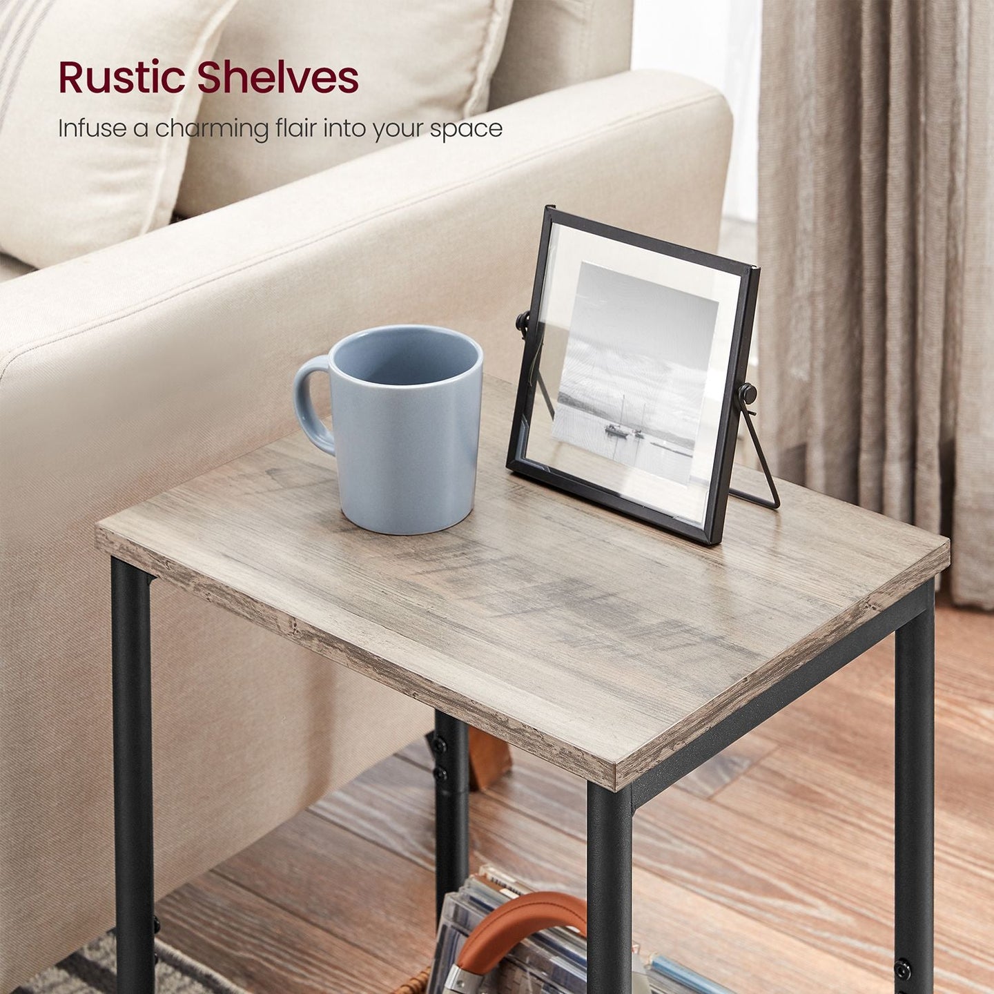 2-Tier End Table - Steel - Industrial Gray - With Storage Shelf