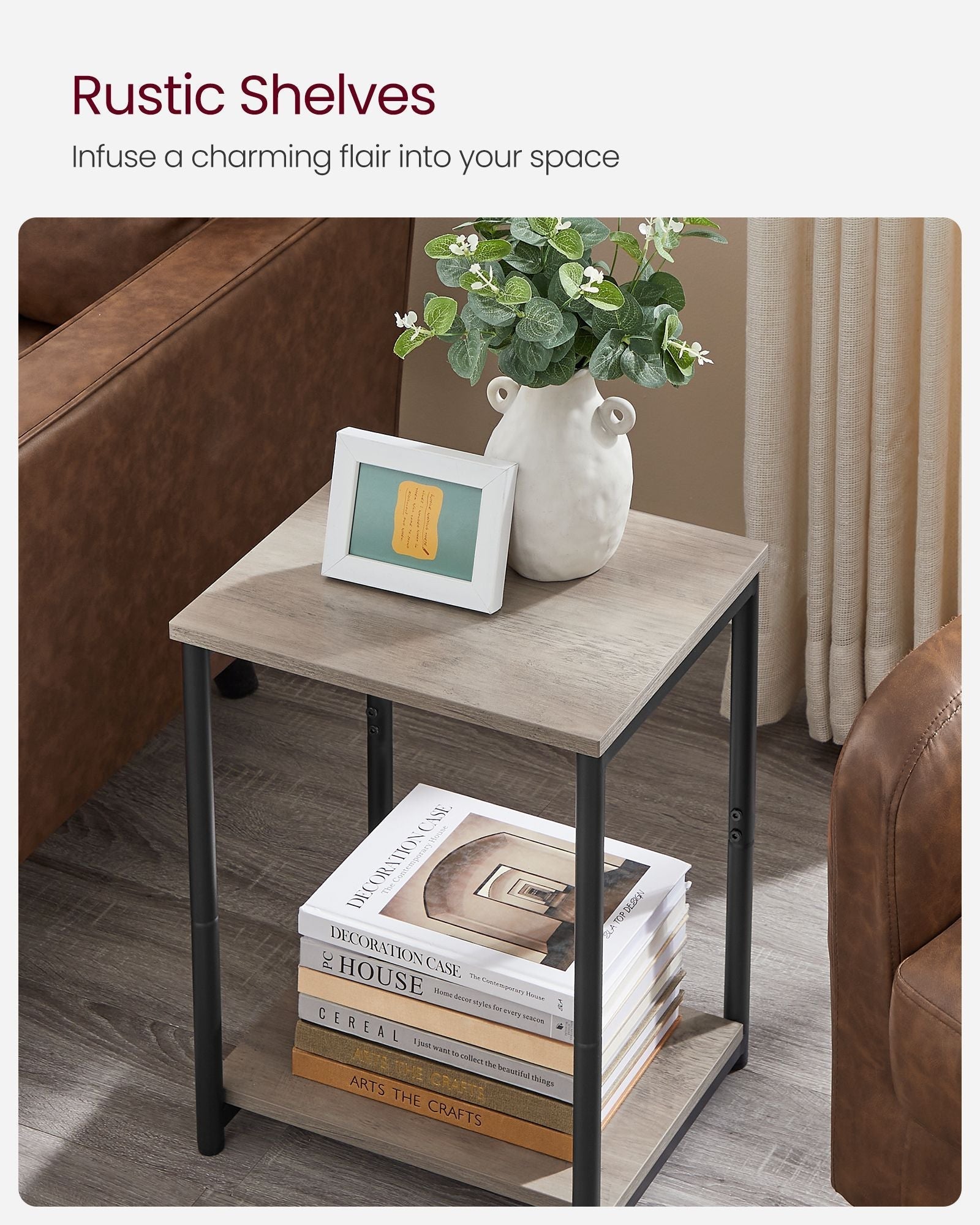 2-Tier End Table - Set of 2 - Steel Frame - Multi-Purpose Use
