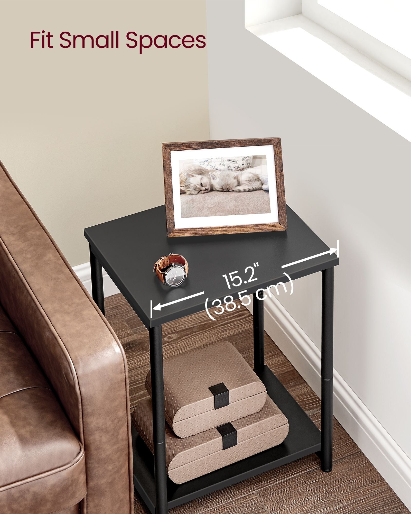 End Table - 2-Tier with Storage Shelf - Steel - Classic Black