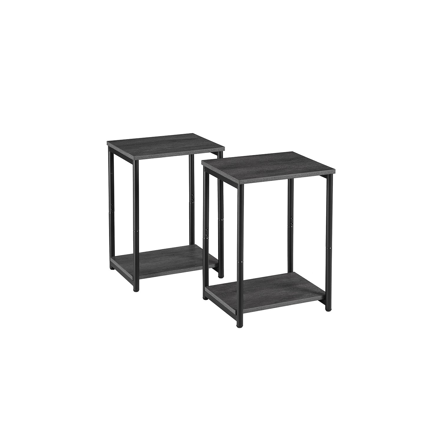 Set of 2 Side Tables - 2-Tier Industrial Style - Steel - Misty Grey - Timeless Color Options