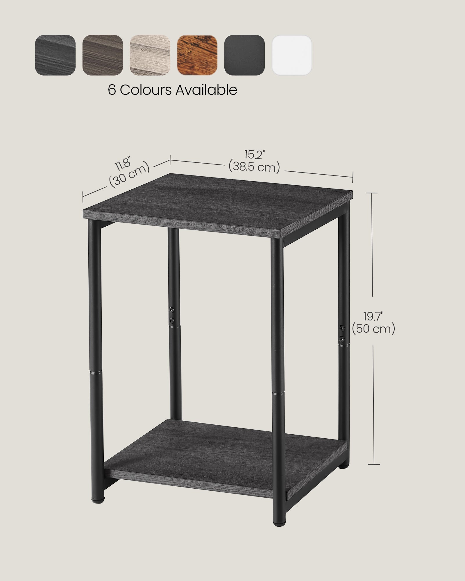 Set of 2 Side Tables - 2-Tier Industrial Style - Steel - Misty Grey - Timeless Color Options