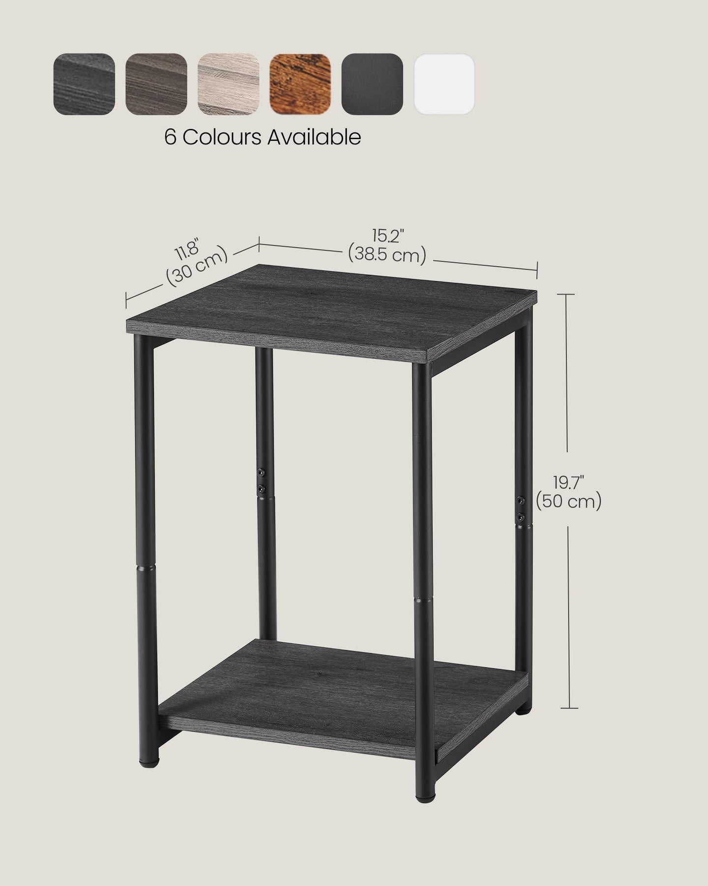 Set of 2 Side Tables - 2-Tier Industrial Style - Steel - Misty Grey - Timeless Color Options