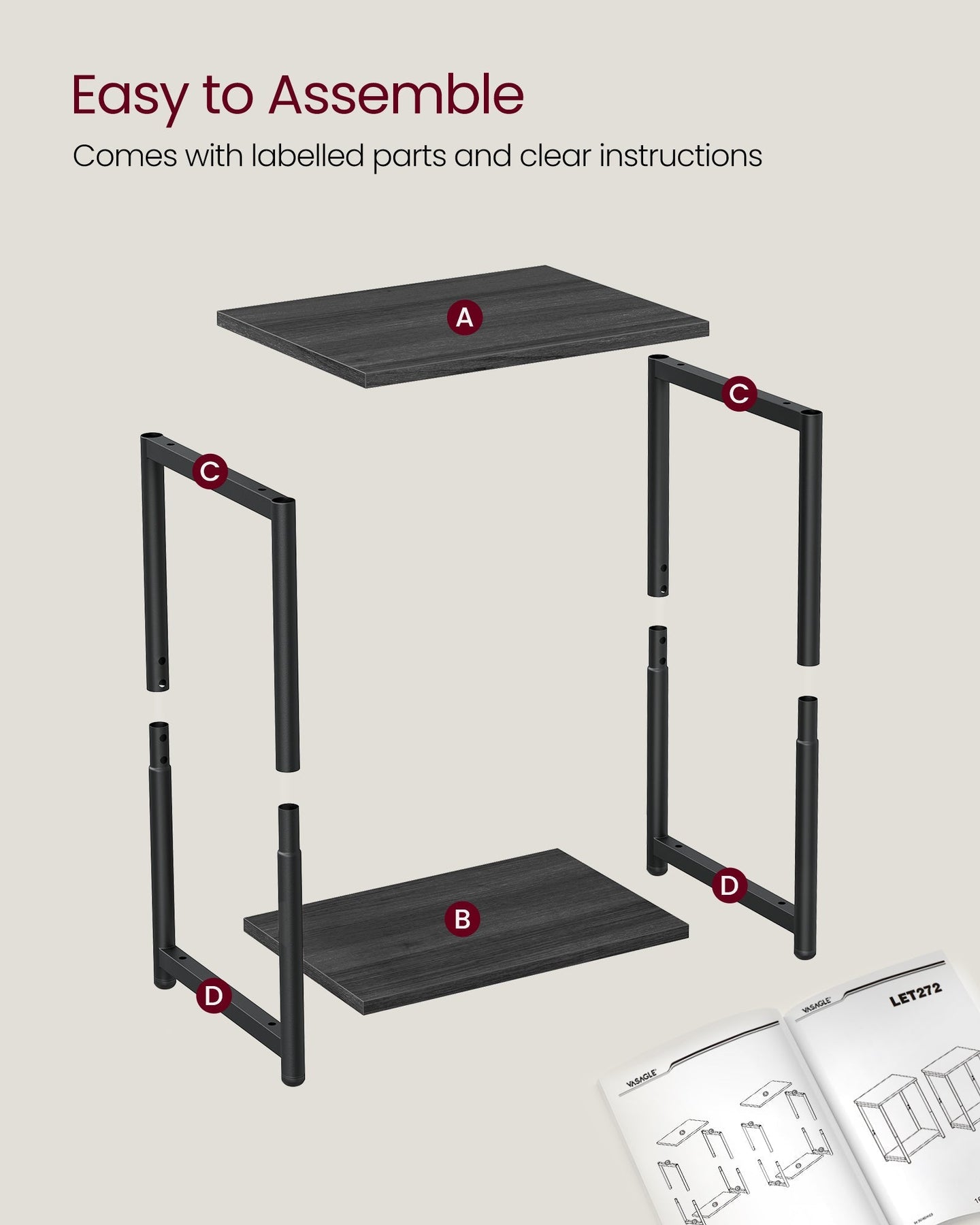 Set of 2 Side Tables - 2-Tier Industrial Style - Steel - Misty Grey - Timeless Color Options