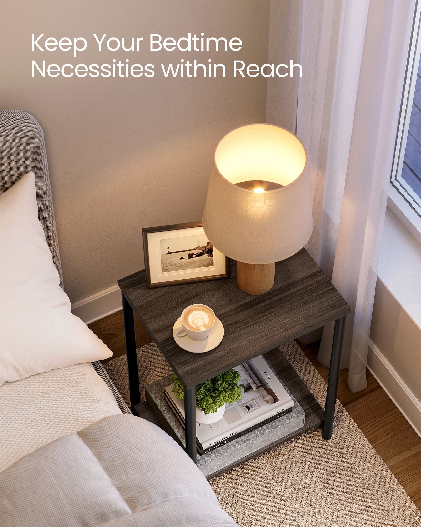2-Tier Side Tables - Steel Frame - Chestnut Brown - Timeless Color Options