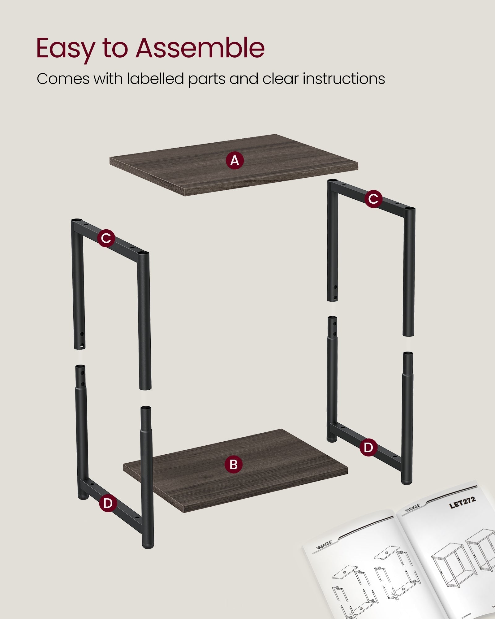 2-Tier Side Tables - Steel Frame - Chestnut Brown - Timeless Color Options
