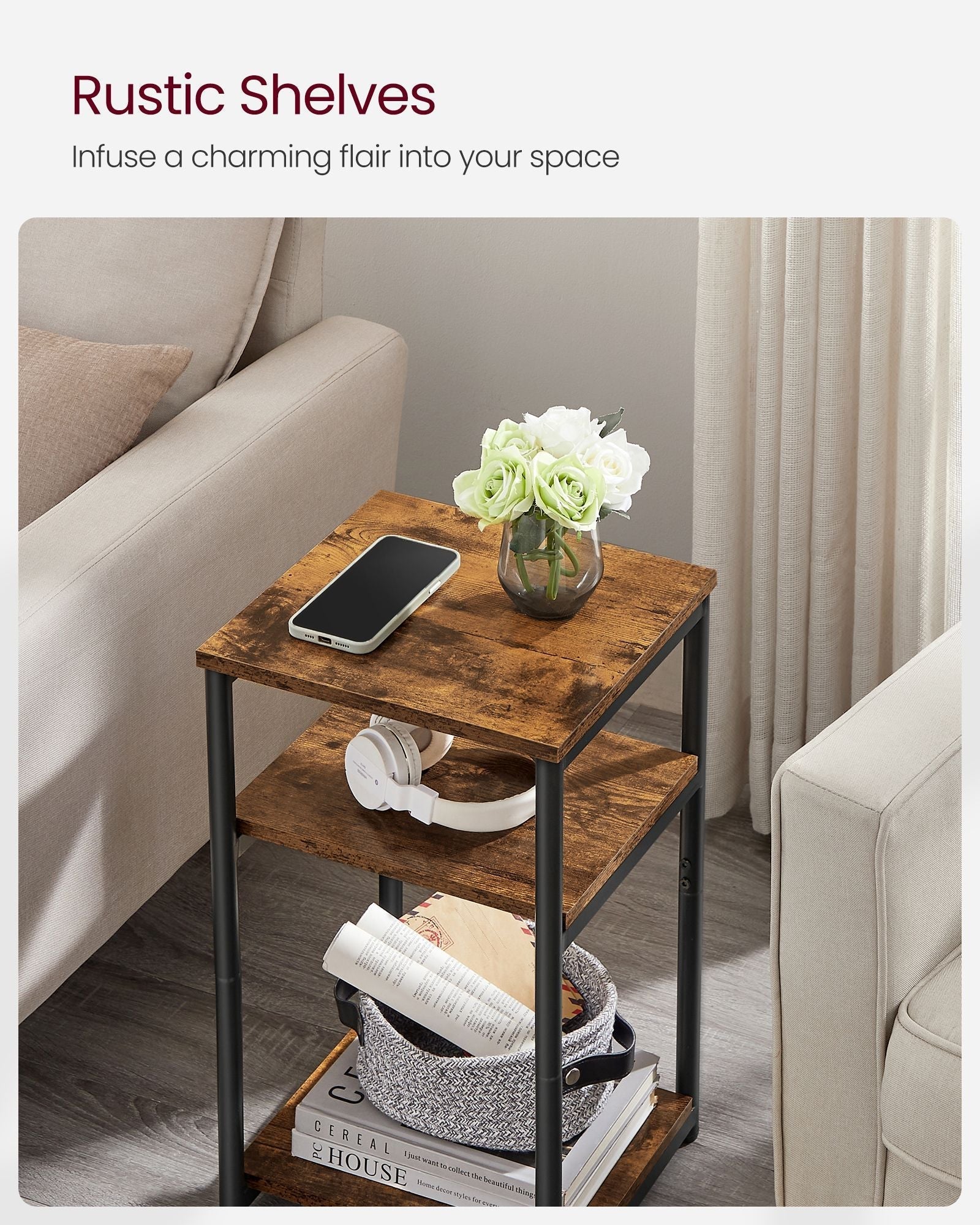 3-Tier End Table - Steel Frame - Versatile for Living Room