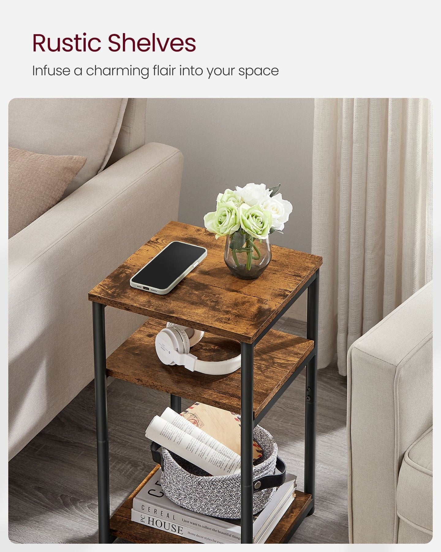 3-Tier End Table - Steel Frame - Versatile for Living Room