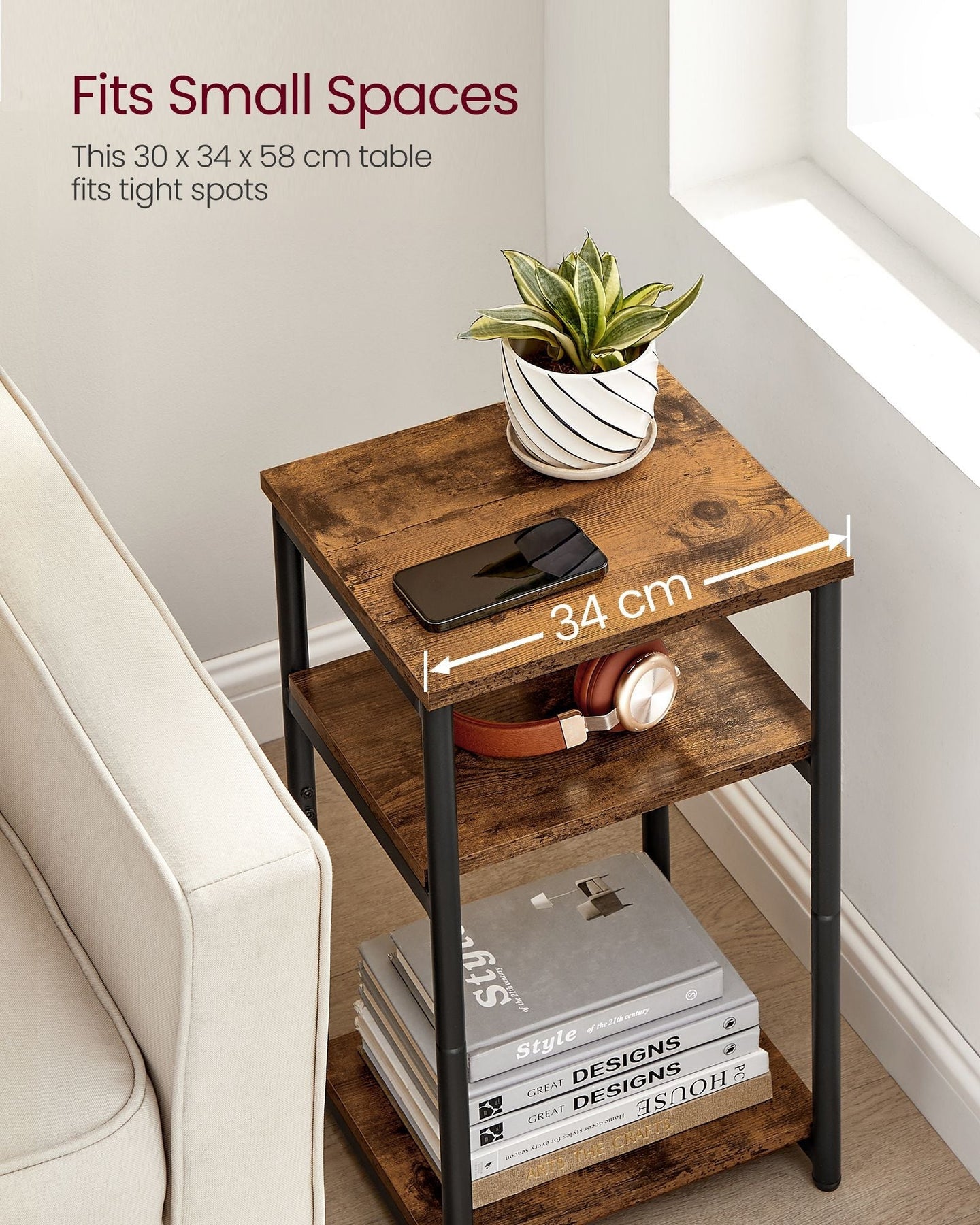 3-Tier End Table - Steel Frame - Versatile for Living Room