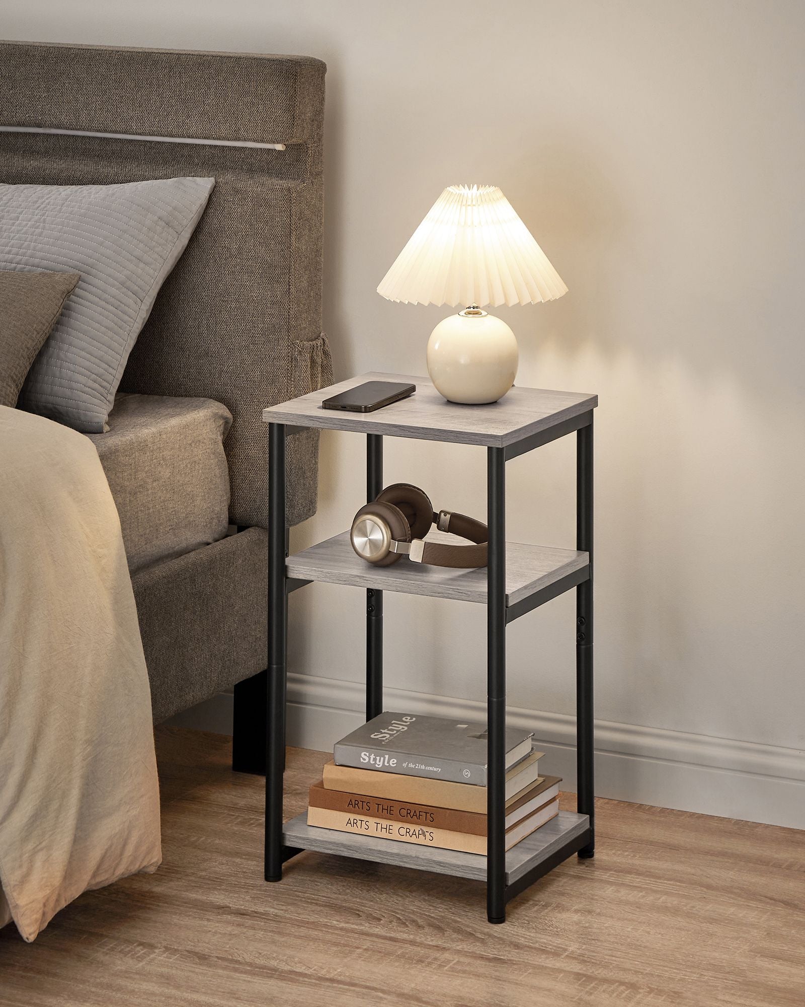3-Tier End Table - Steel Frame - Heather Greige