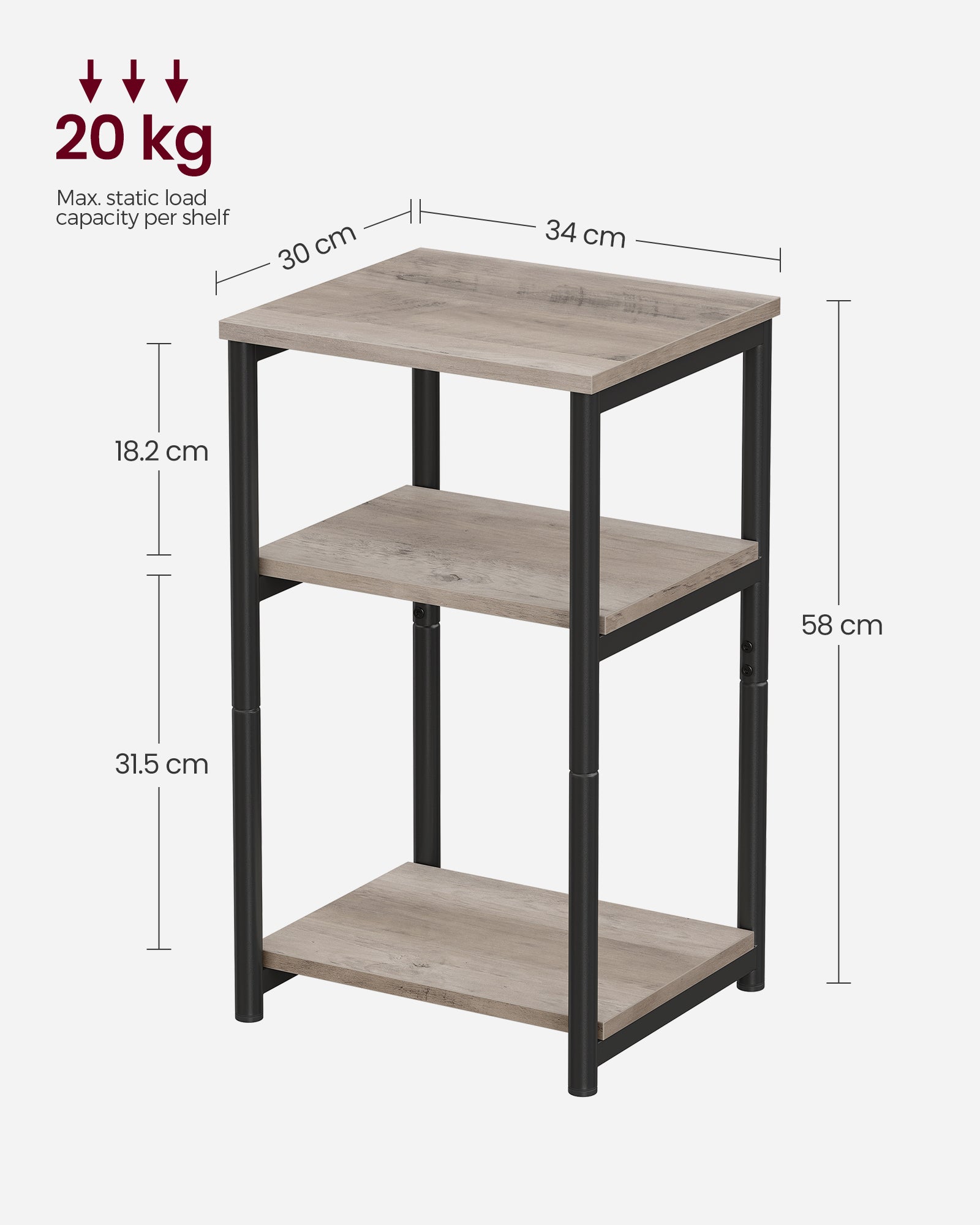 3-Tier End Table - Steel Frame - Heather Greige