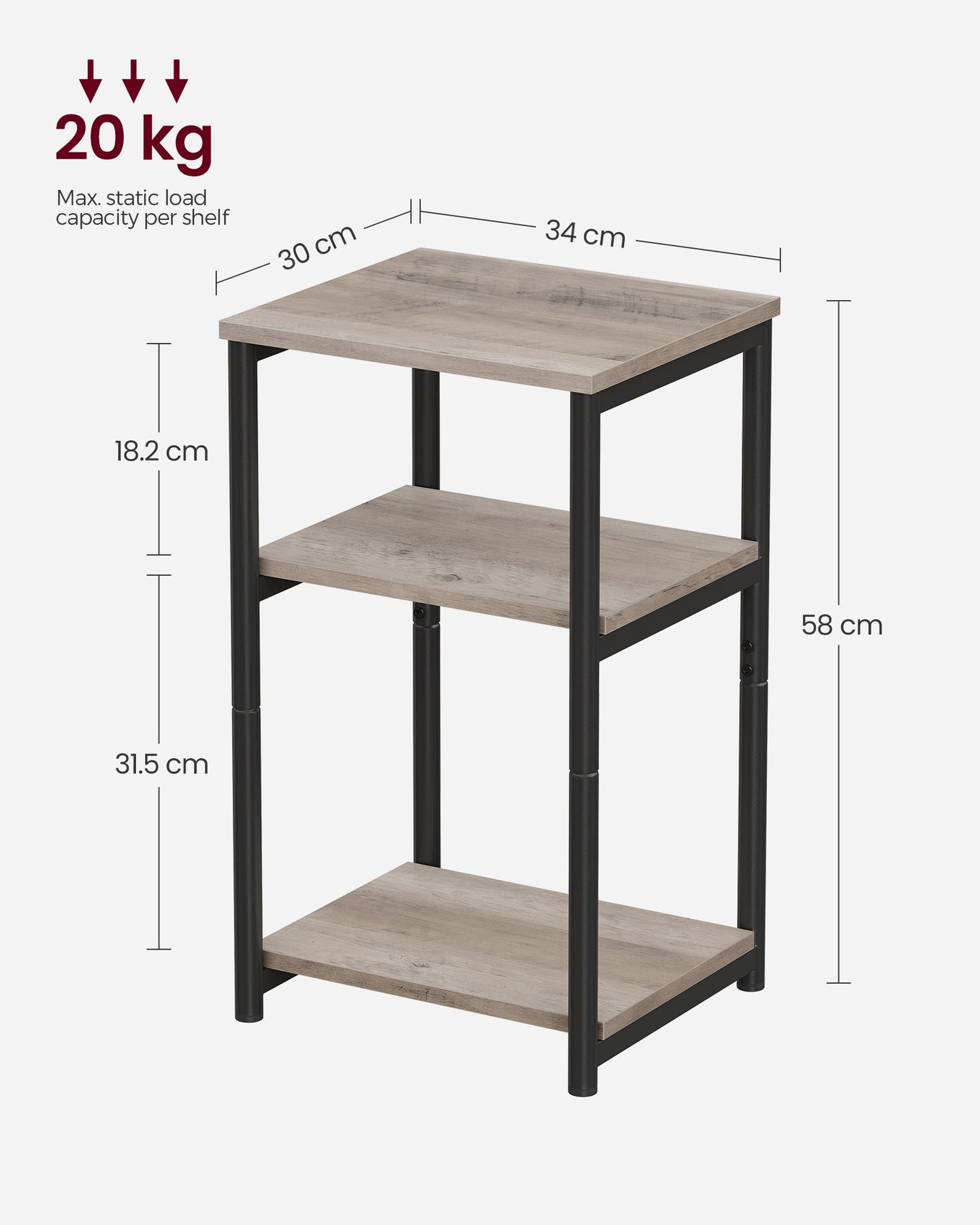 3-Tier End Table - Steel Frame - Heather Greige