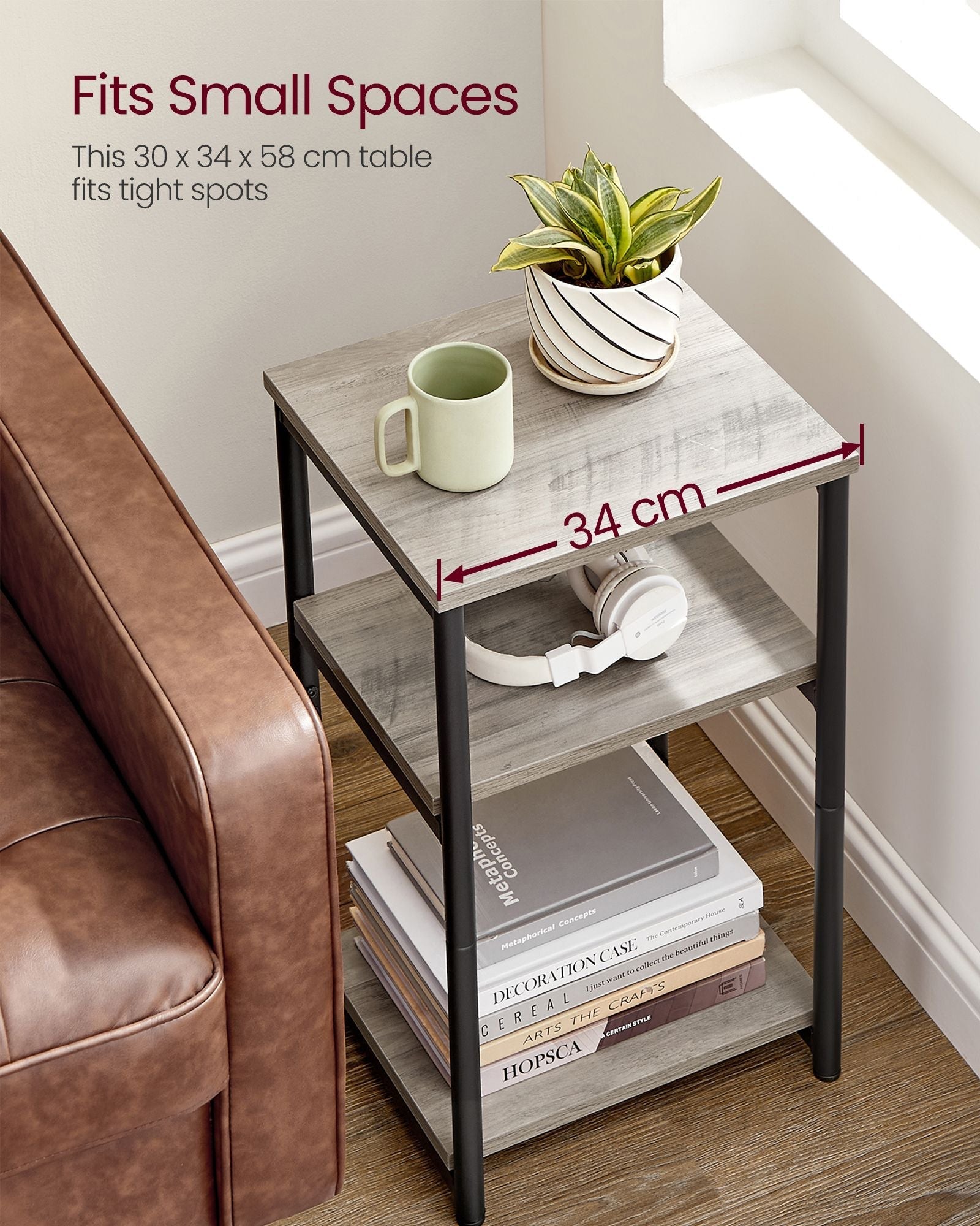 3-Tier End Table - Steel Frame - Heather Greige