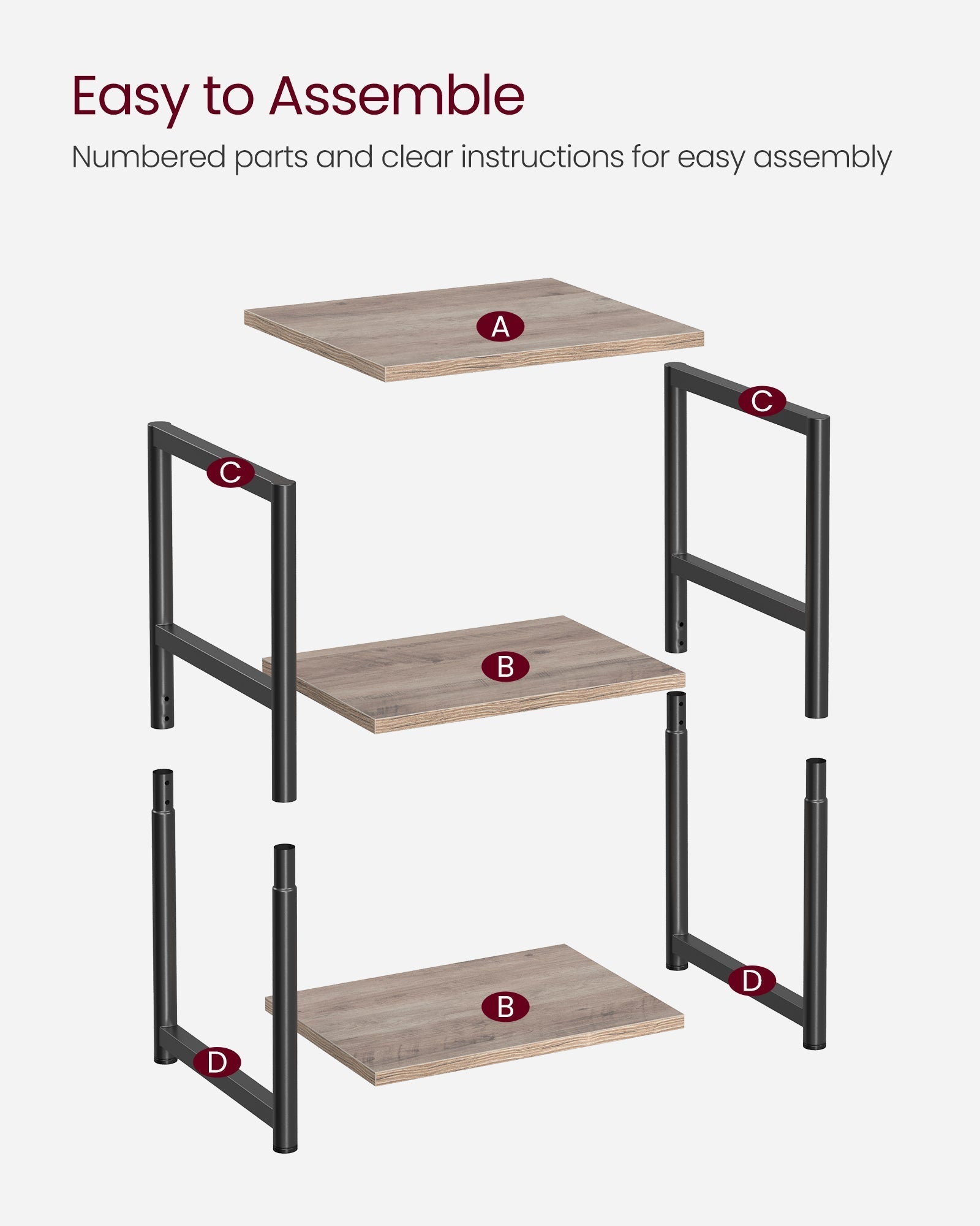 3-Tier End Table - Steel Frame - Heather Greige