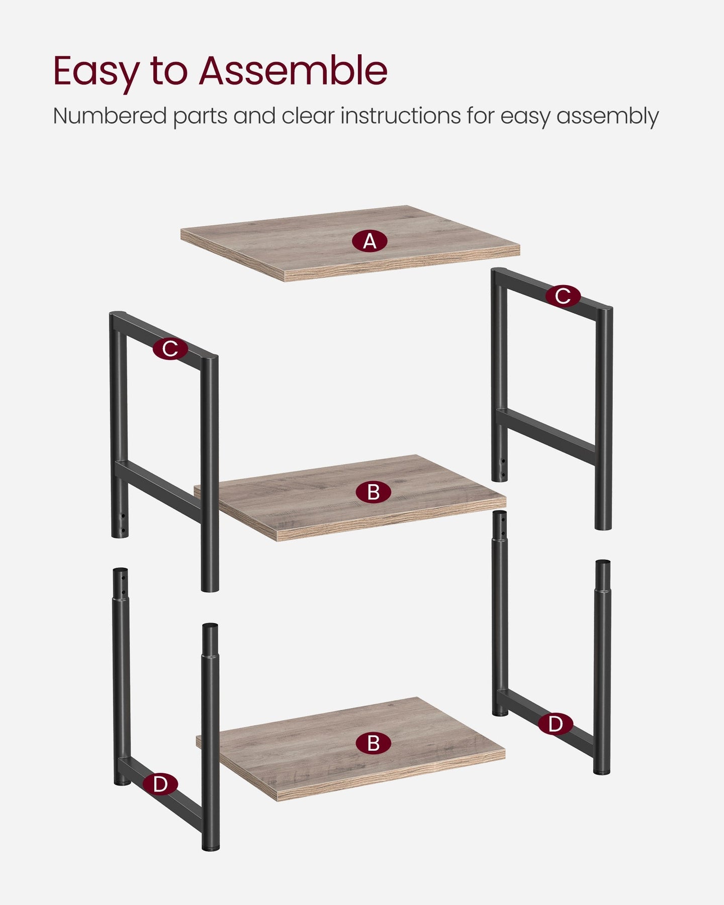3-Tier End Table - Steel Frame - Heather Greige