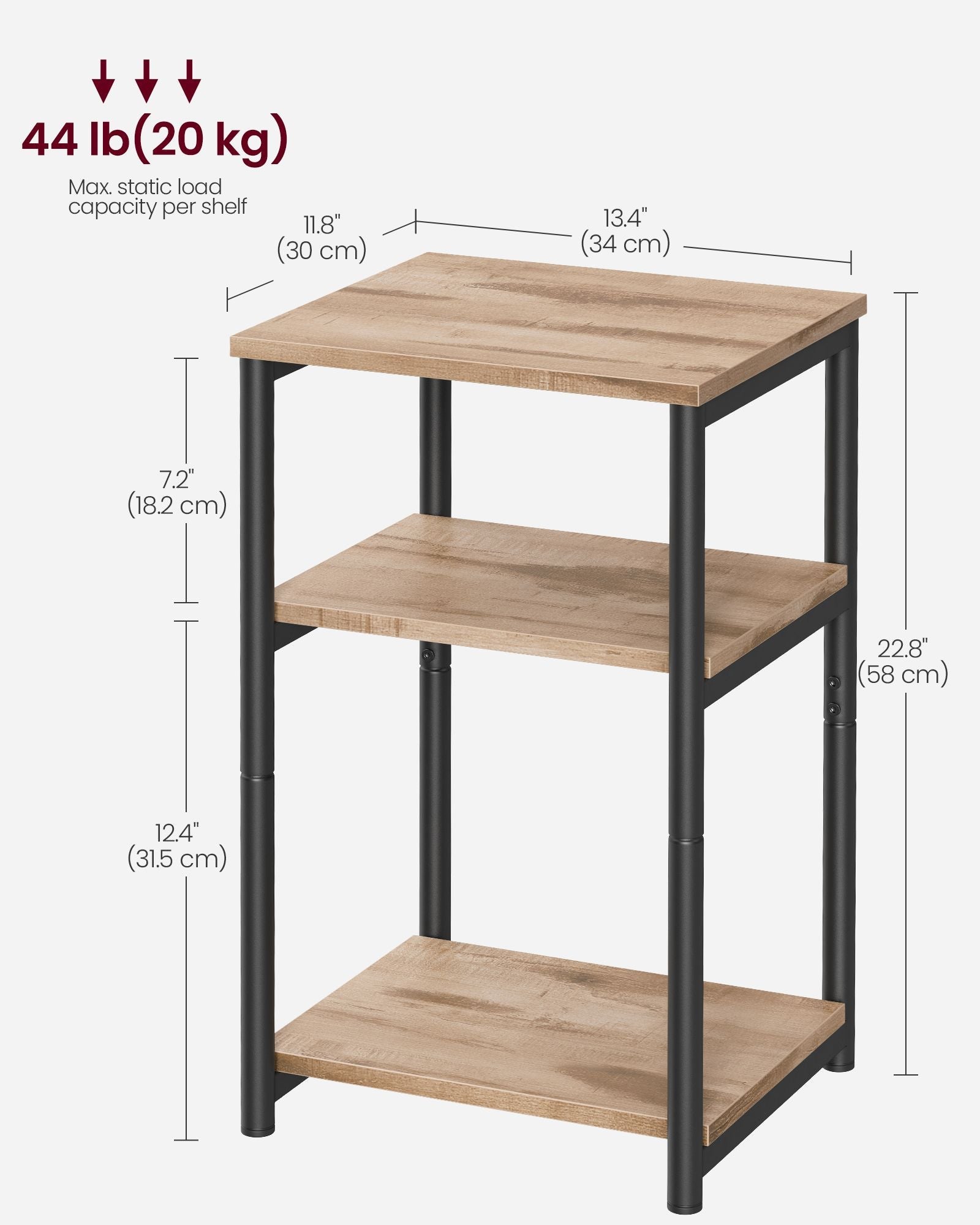 Sofa Side Table - 3-Tier Industrial Design - Steel - Camel Brown